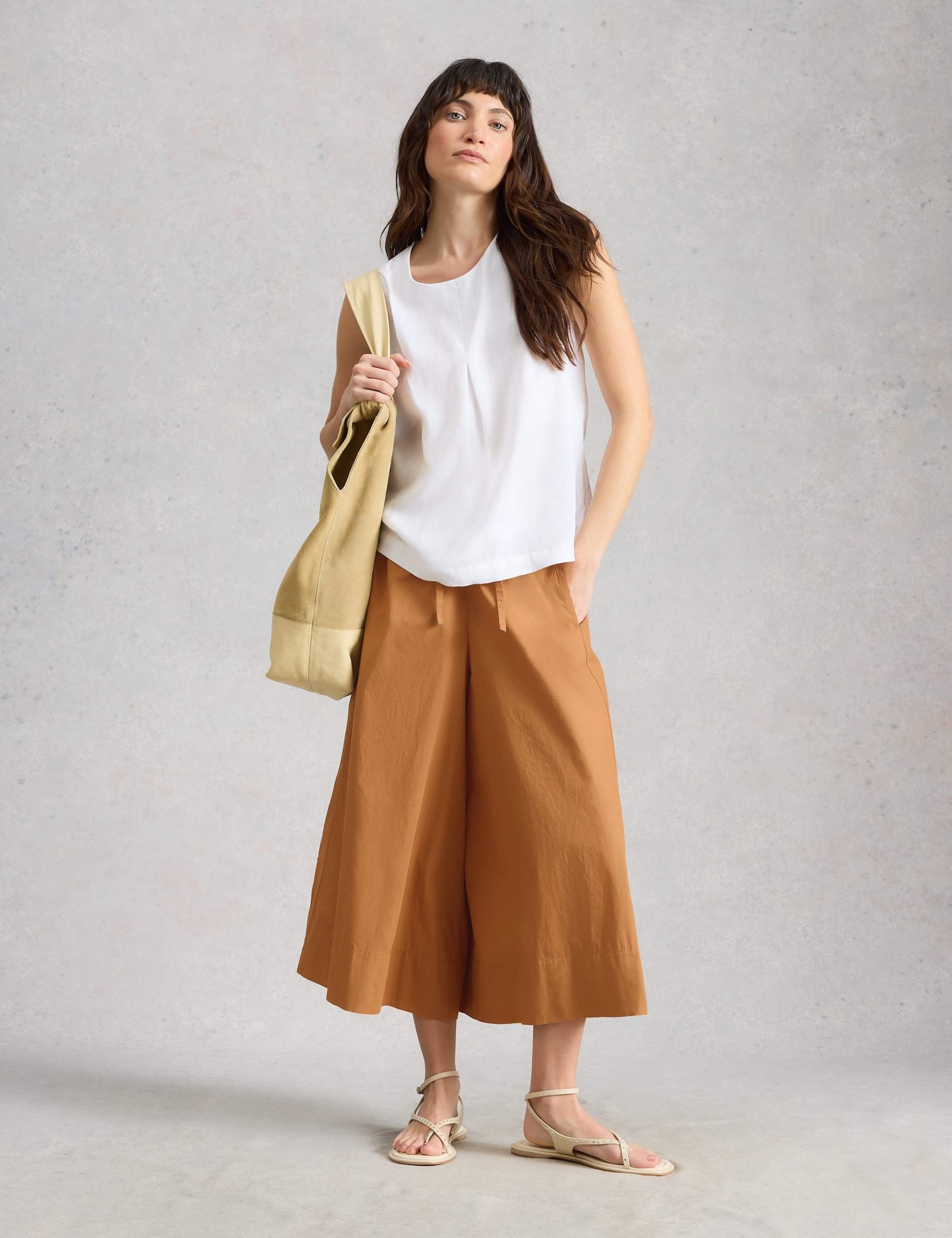Pure Cotton Wide Leg Cropped Trousers 3 of 6