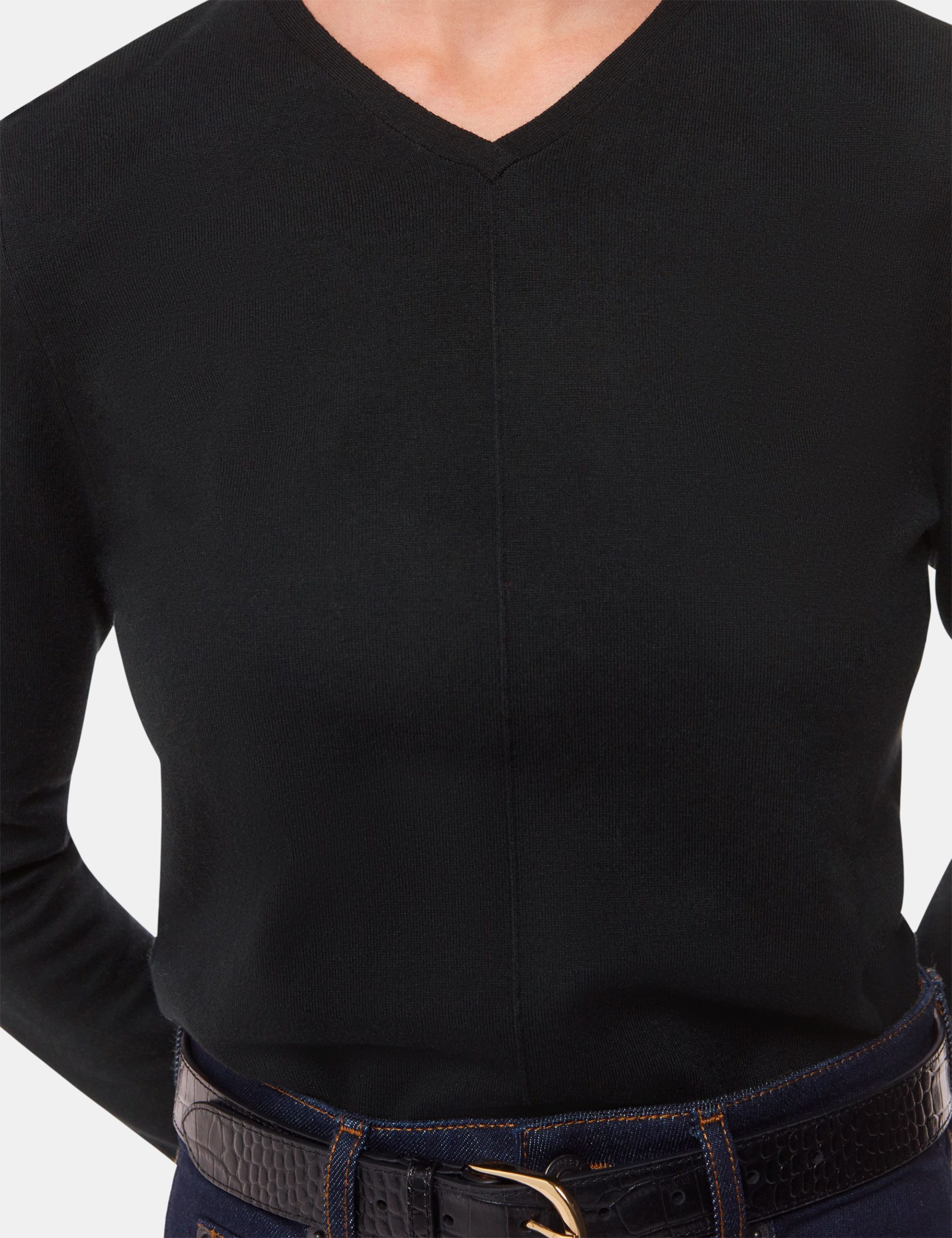 Cotton Blend Ribbed V-Neck Jumper 4 of 4