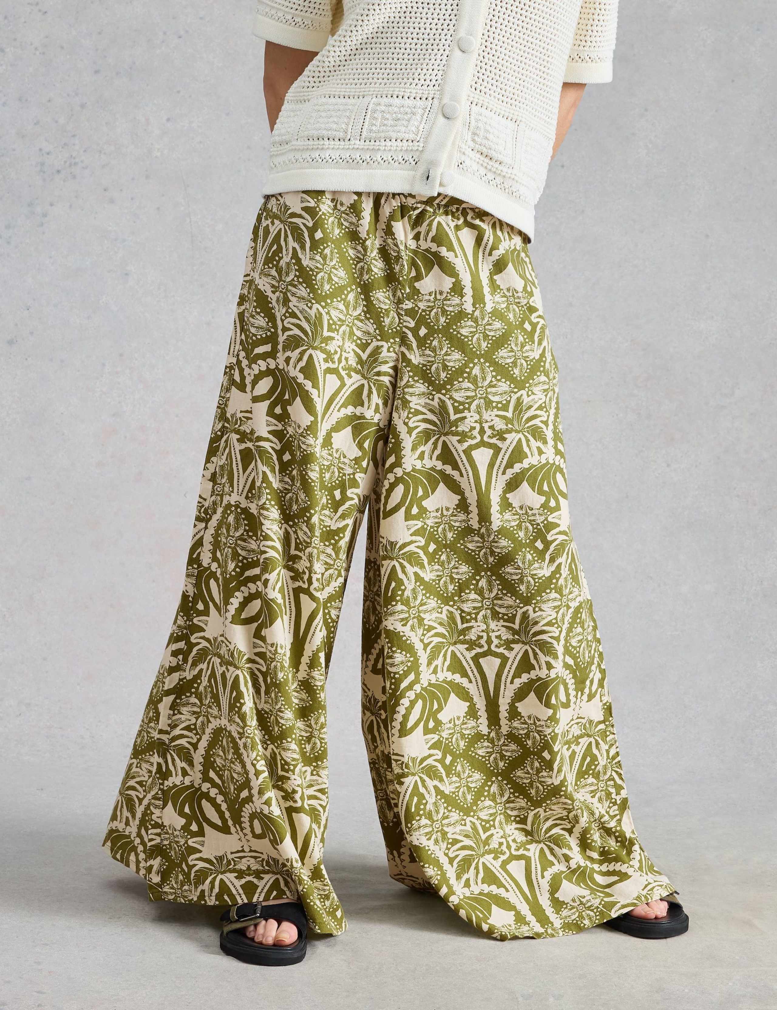 Linen Rich Floral Wide Leg Trousers 1 of 6