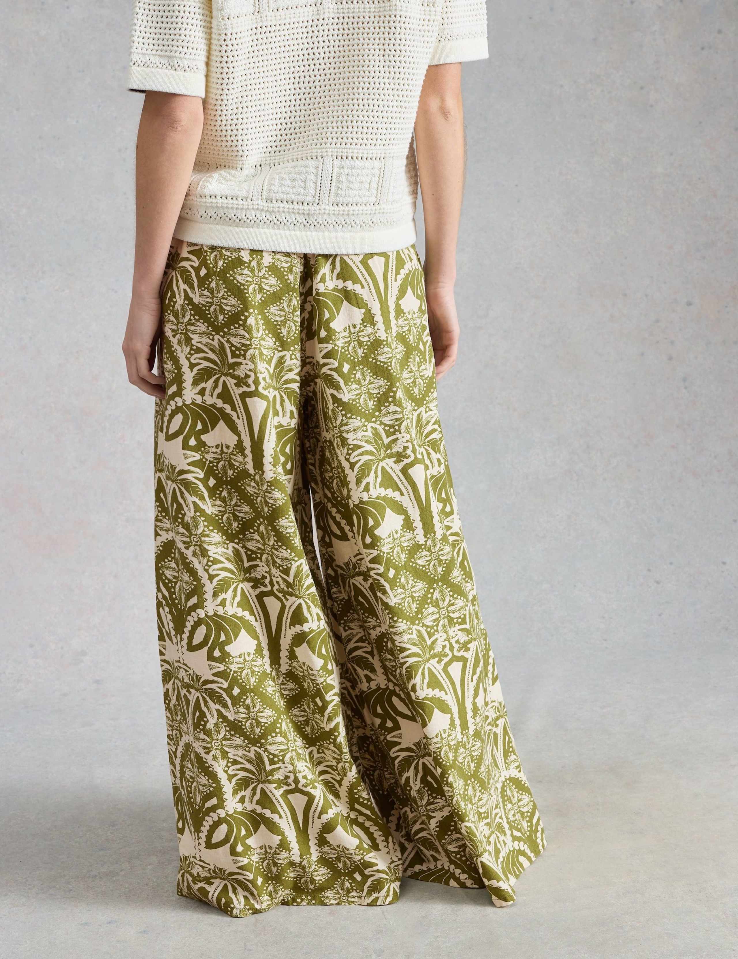Linen Rich Floral Wide Leg Trousers 3 of 6