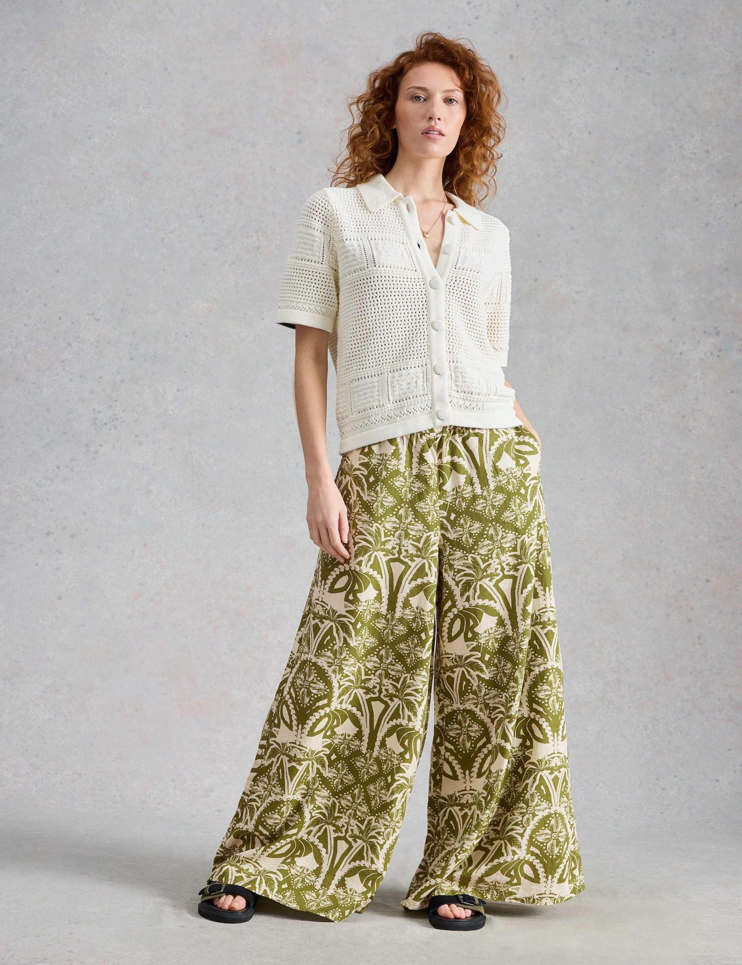 Linen Rich Floral Wide Leg Trousers 4 of 6