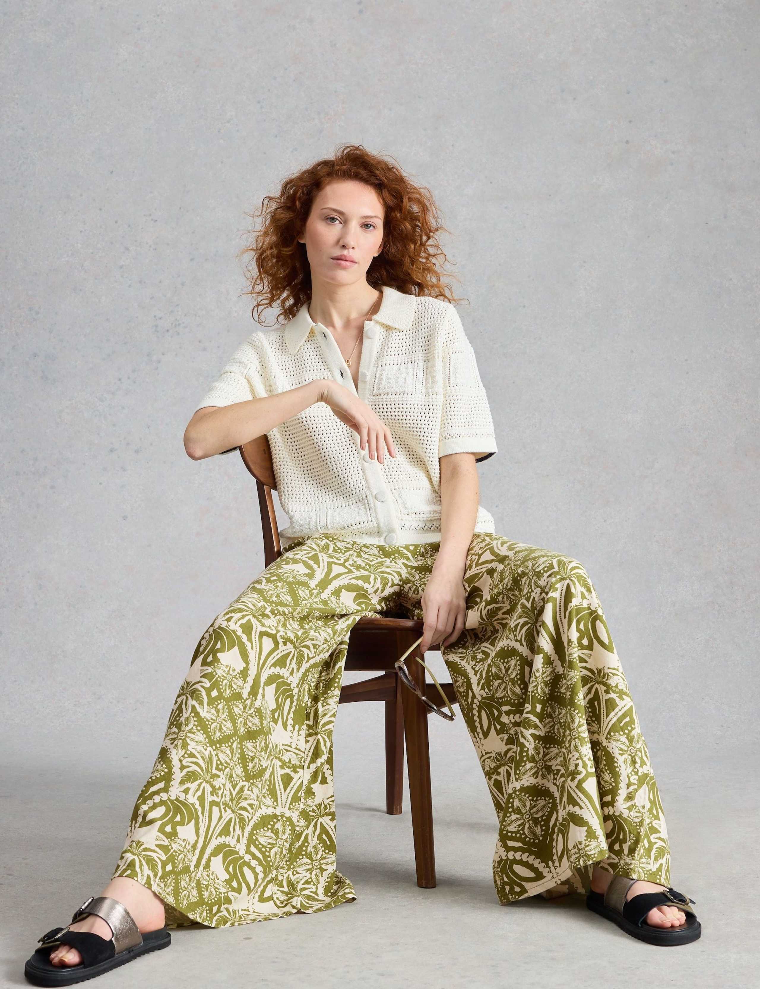 Linen Rich Floral Wide Leg Trousers 6 of 6