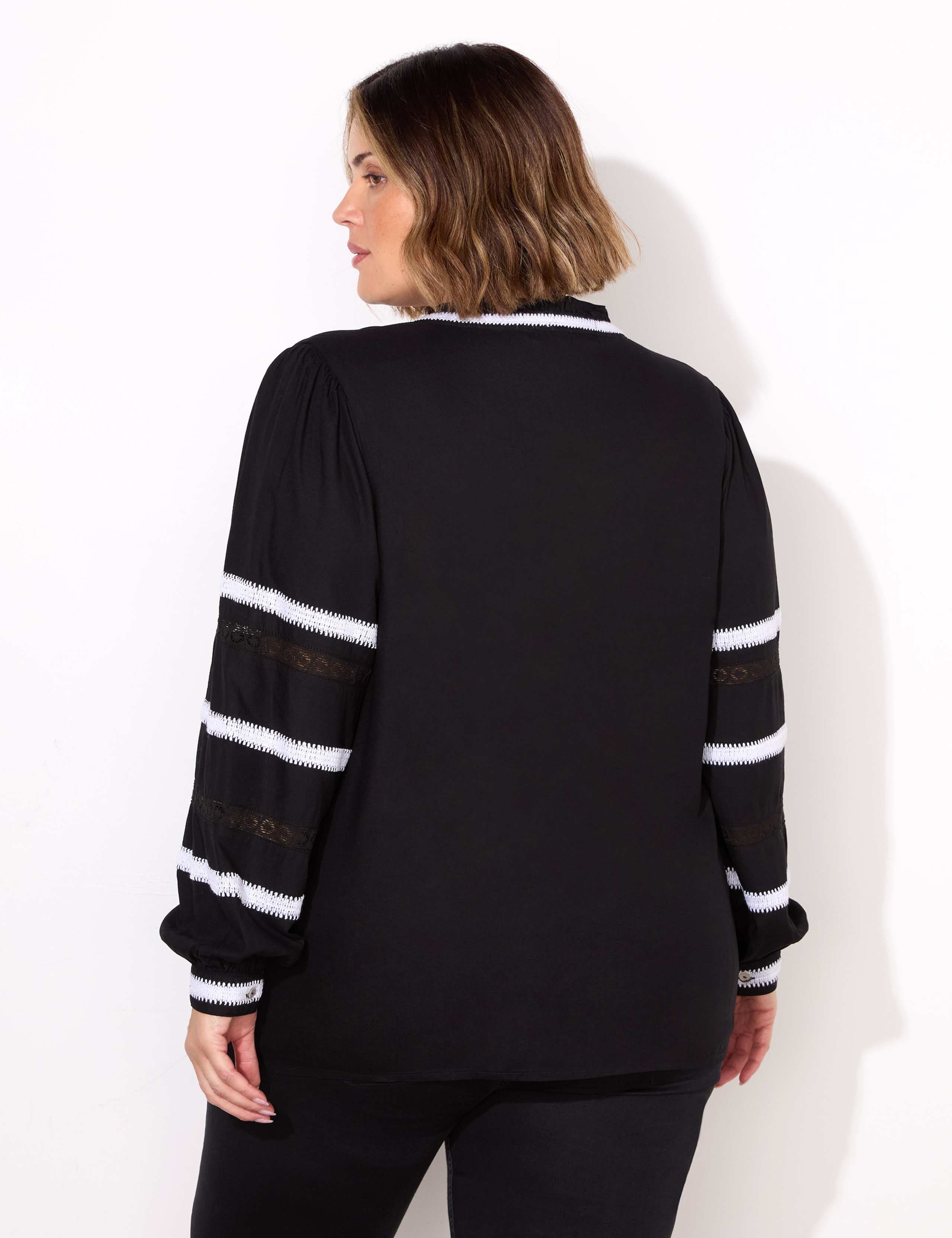 Embroidered V-Neck Lace Insert Top 5 of 5