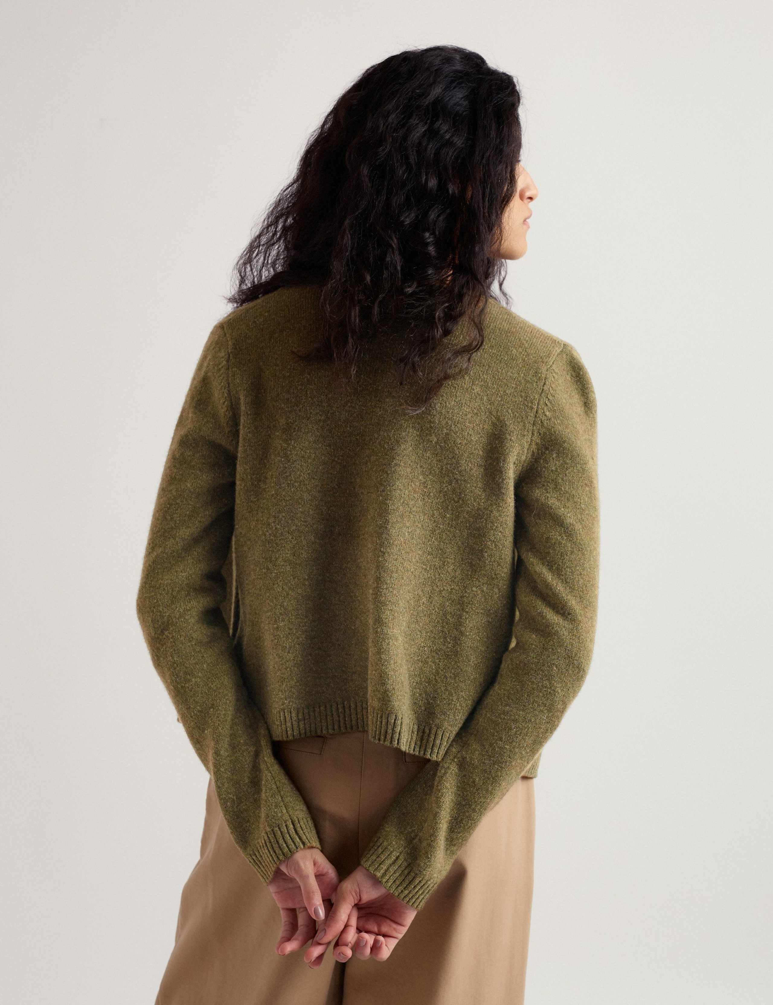 Merino Wool Rich Crew Neck Cardigan 4 of 5