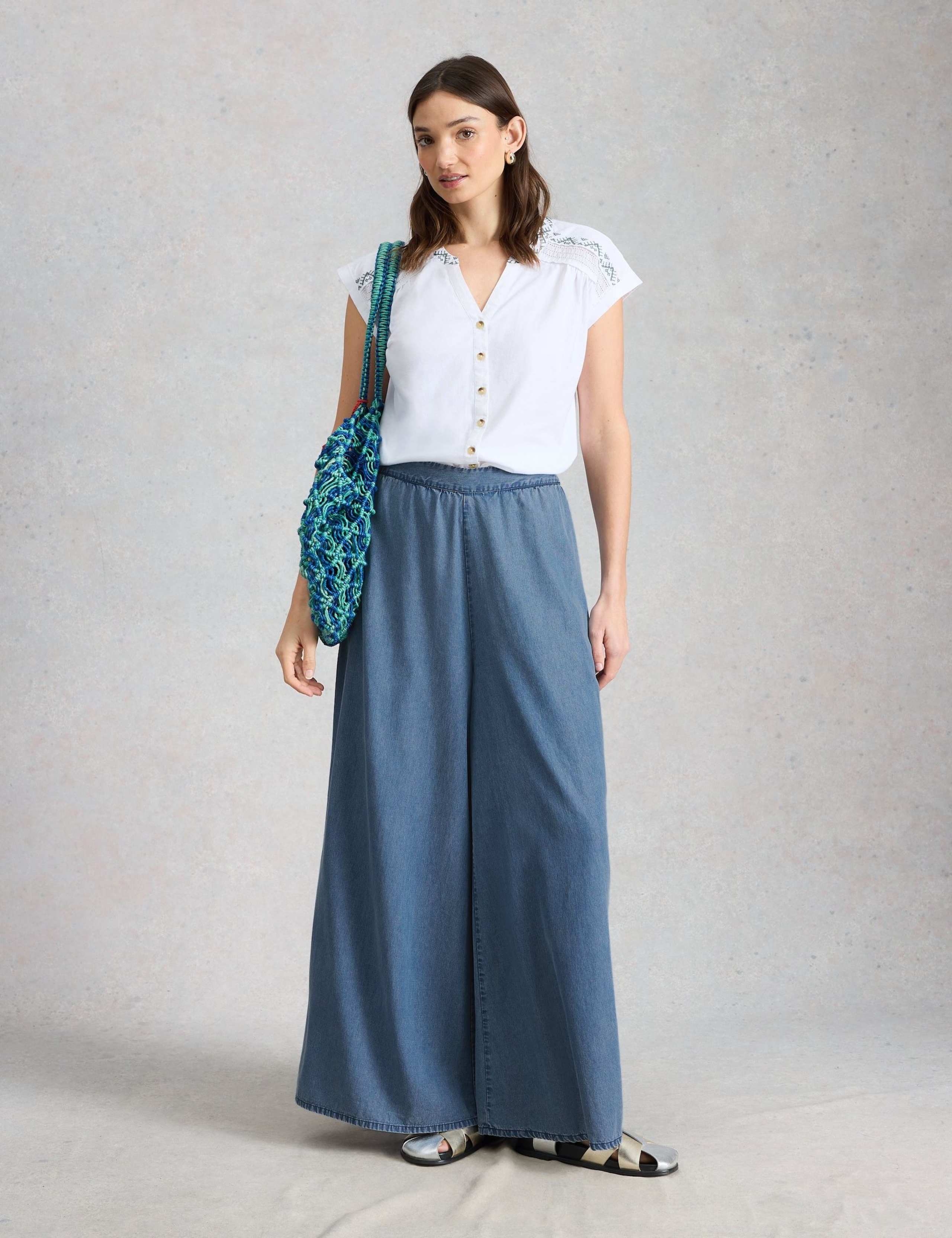 Lyocell Rich Denim Palazzo Trousers 4 of 6