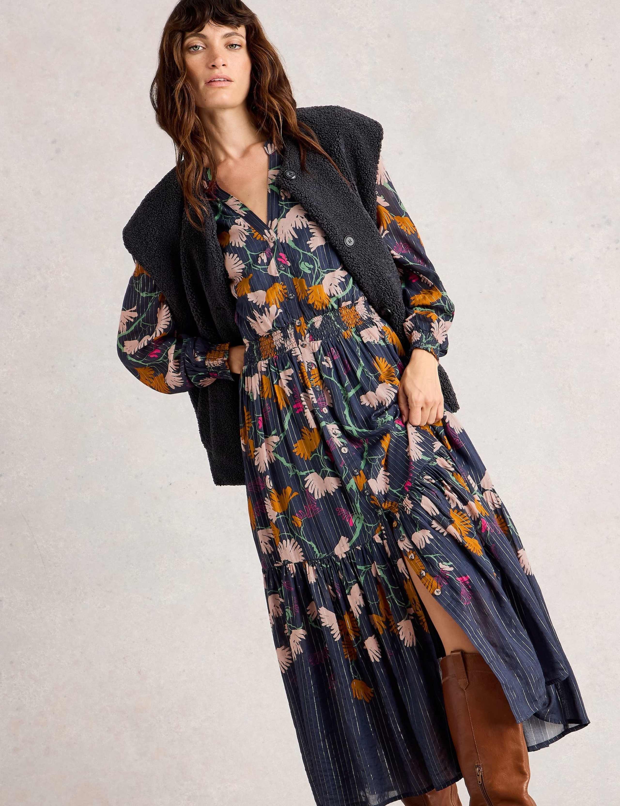 Metallic Printed Notch Neck Midi Tiered Dress 3 of 6