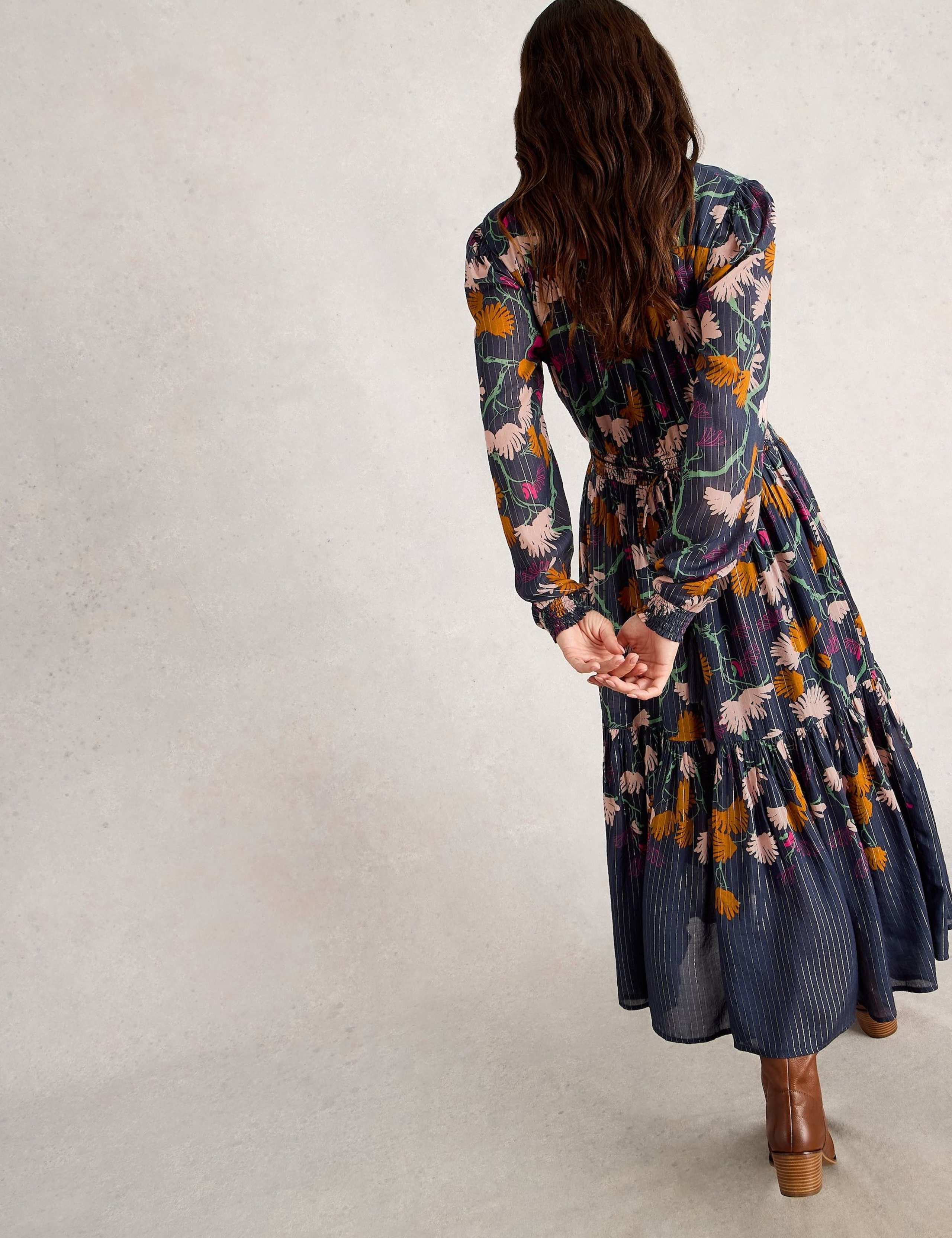 Metallic Printed Notch Neck Midi Tiered Dress 4 of 6