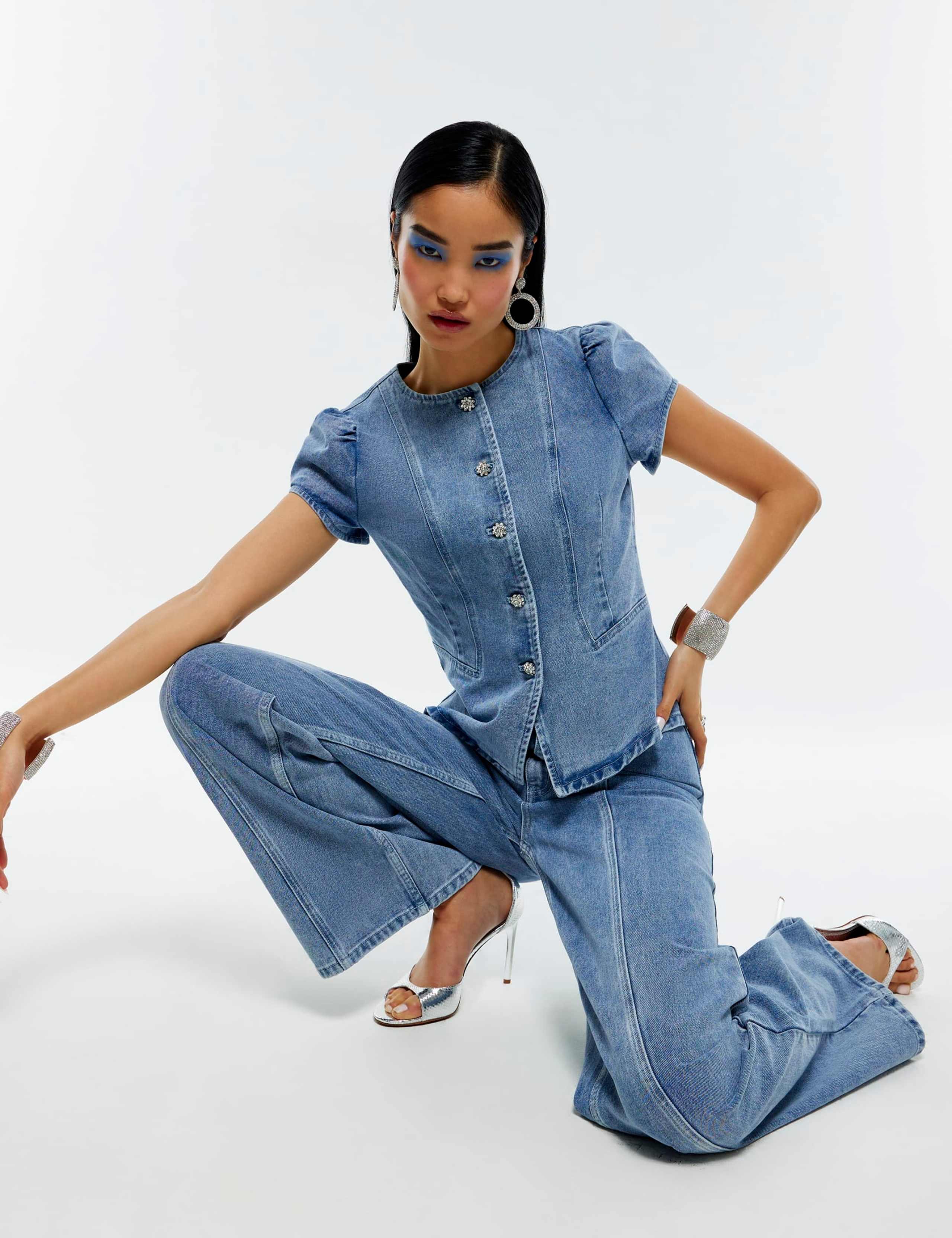 Cotton Rich Denim Button Through Top 1 of 4