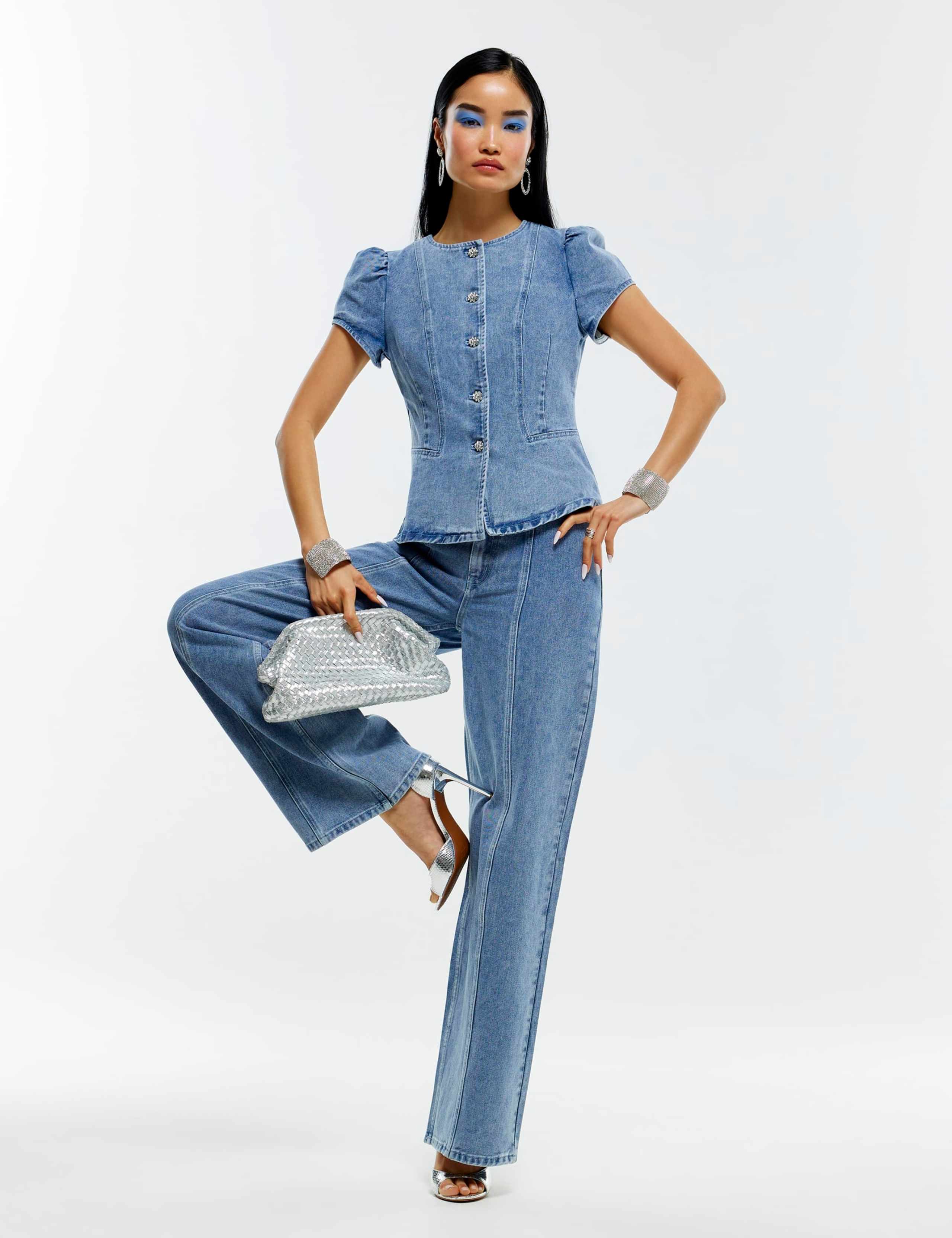 Cotton Rich Denim Button Through Top 2 of 4