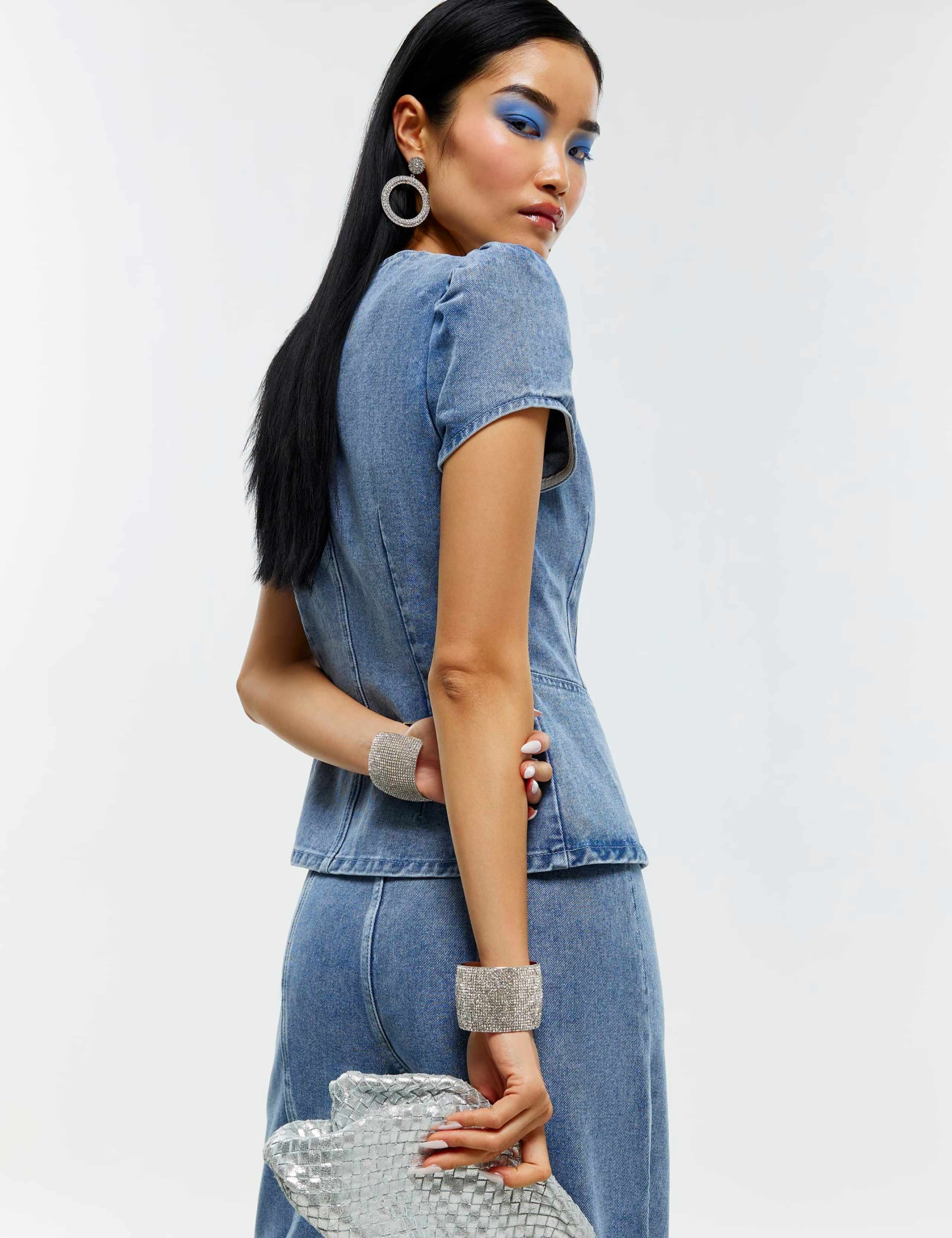 Cotton Rich Denim Button Through Top 3 of 4