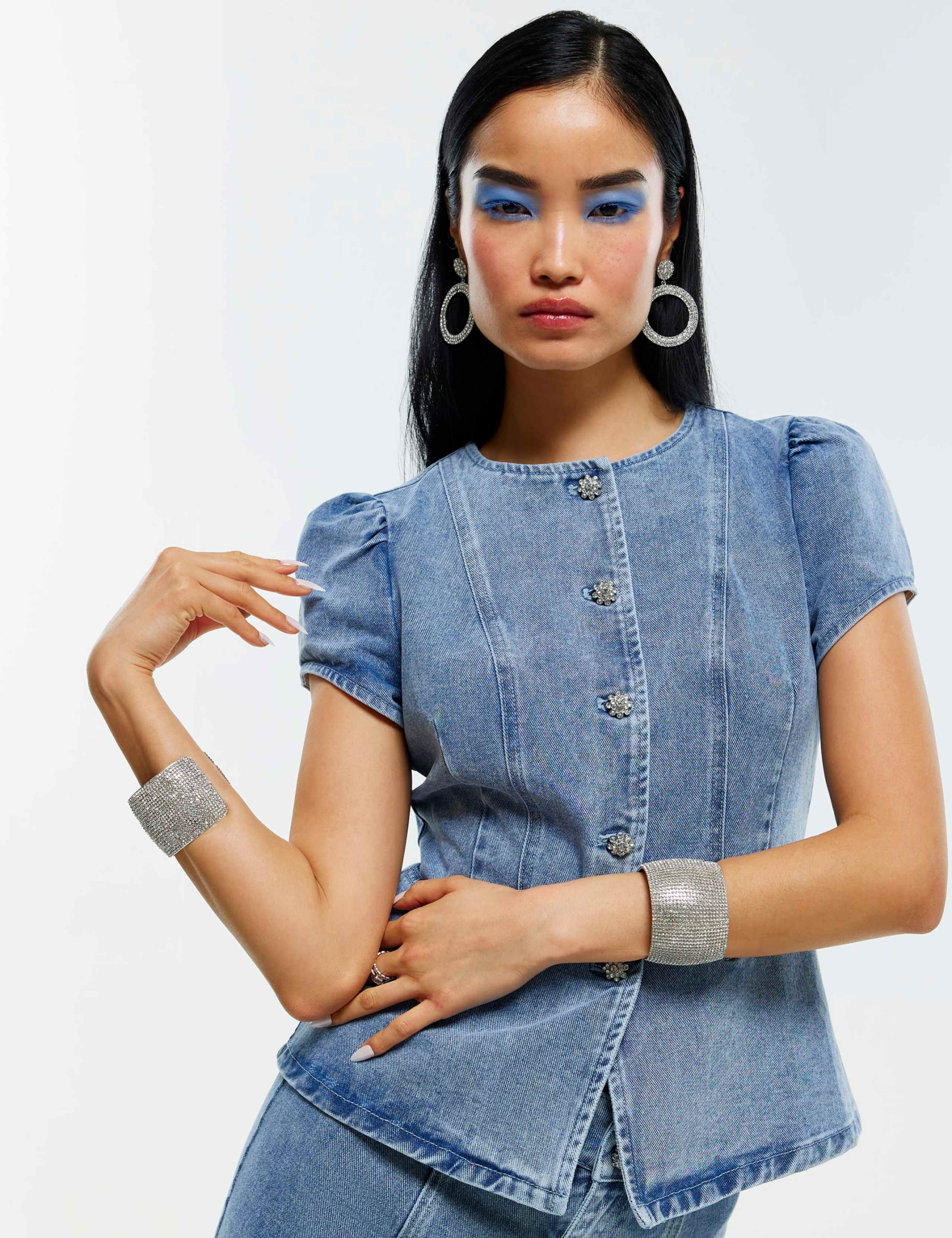 Cotton Rich Denim Button Through Top 4 of 4