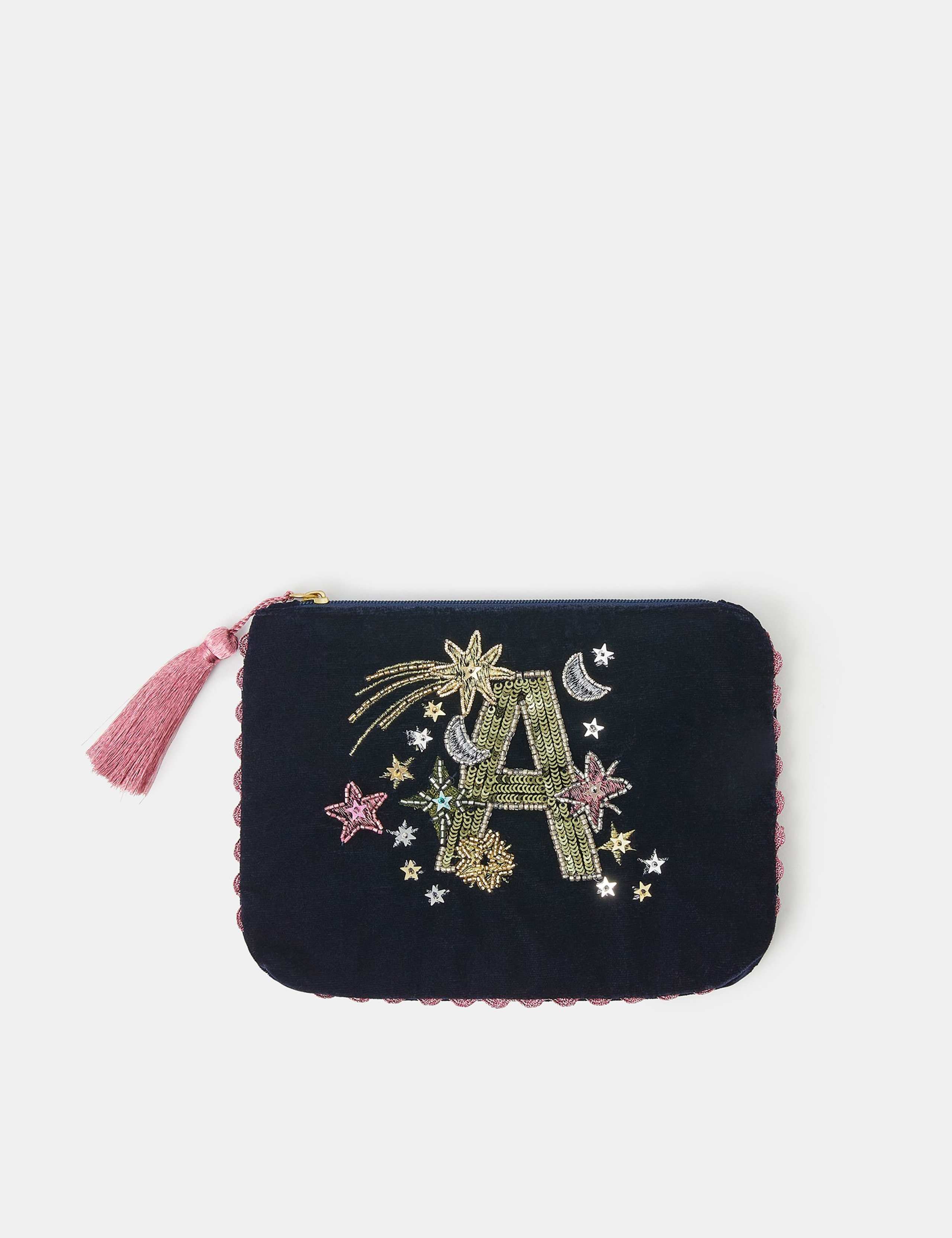 Velvet Embellished Initial Pouch 1 of 7