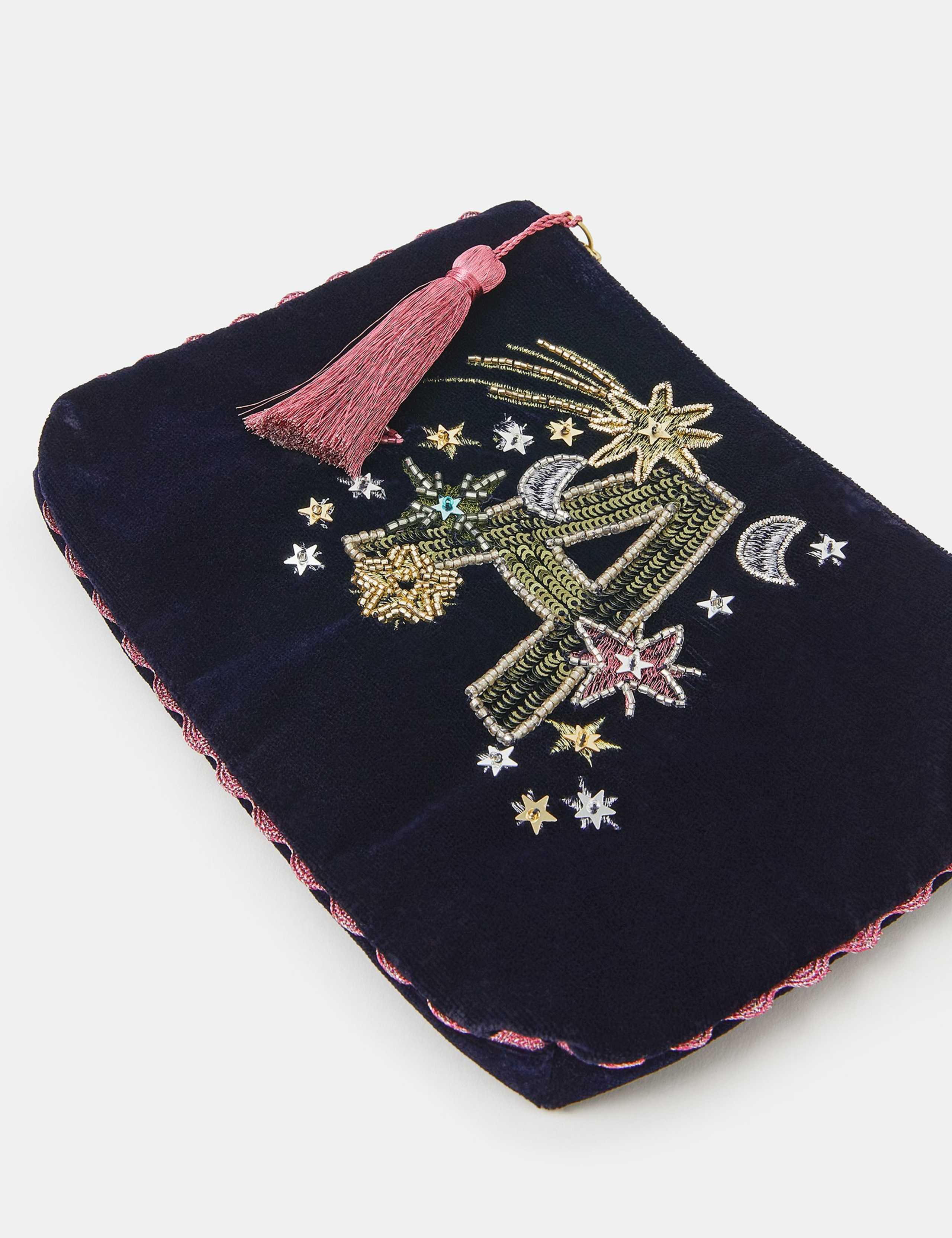 Velvet Embellished Initial Pouch 3 of 7