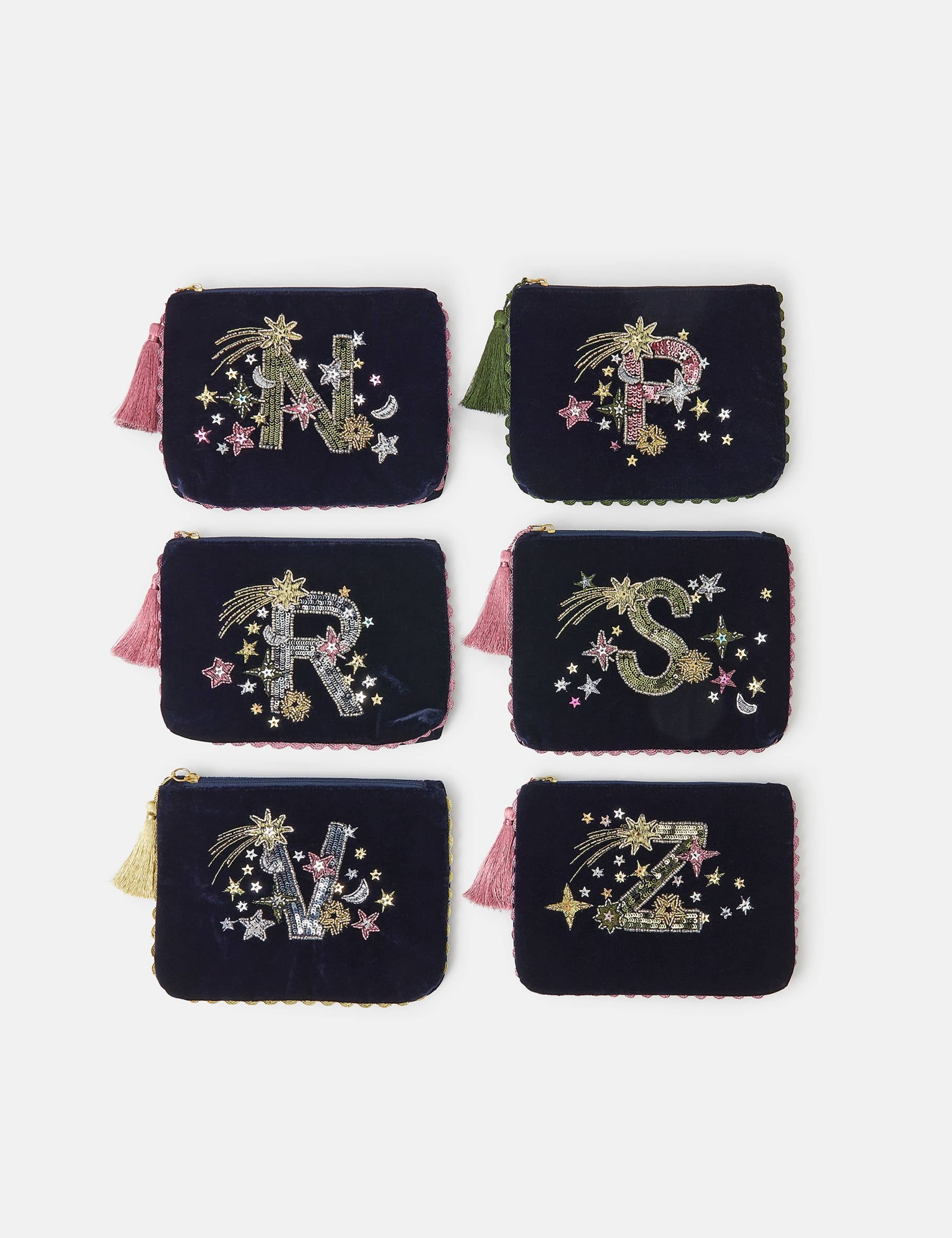 Velvet Embellished Initial Pouch 7 of 7