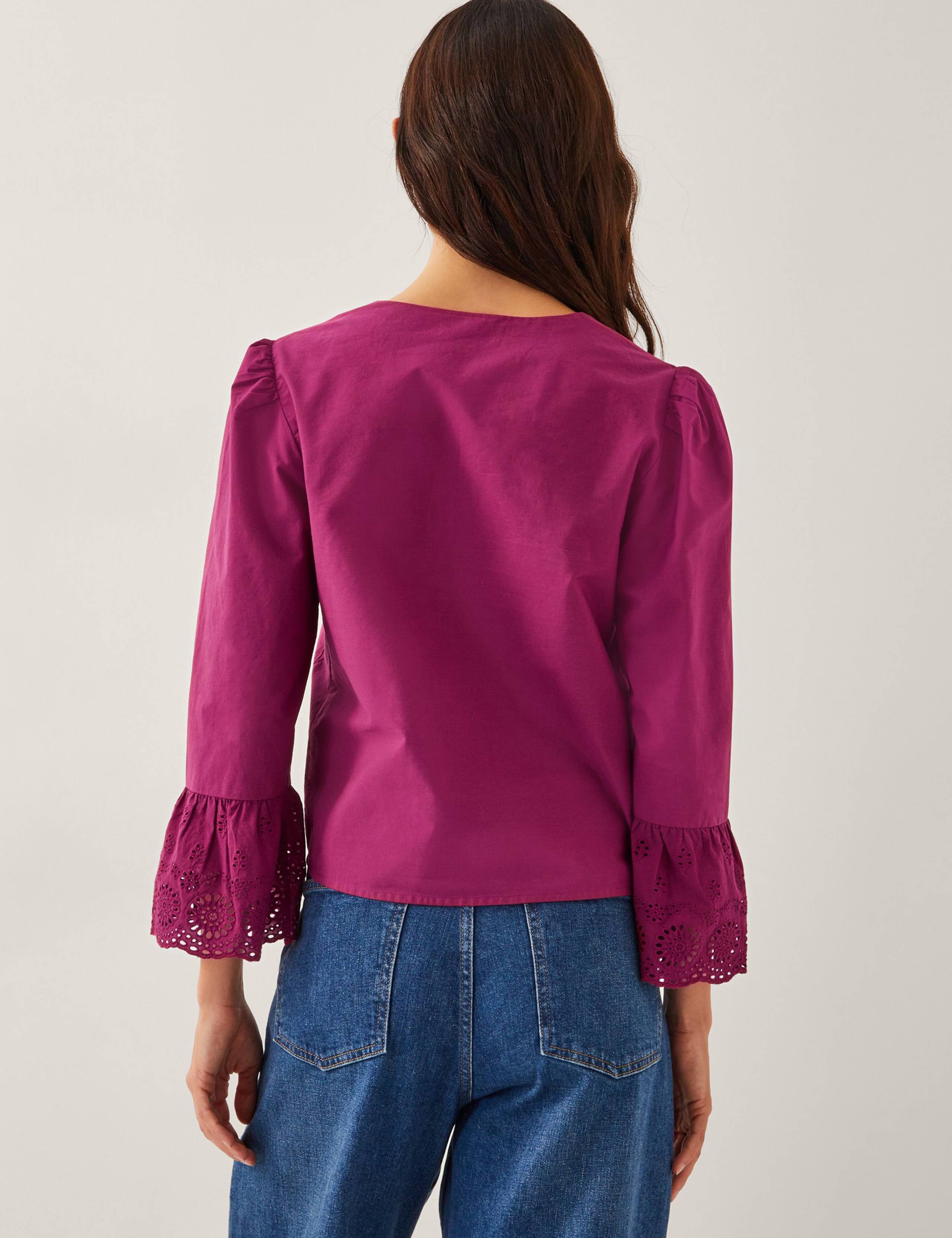 Pure Cotton Saoirse Broderie Tie Fastening Blouse 2 of 4