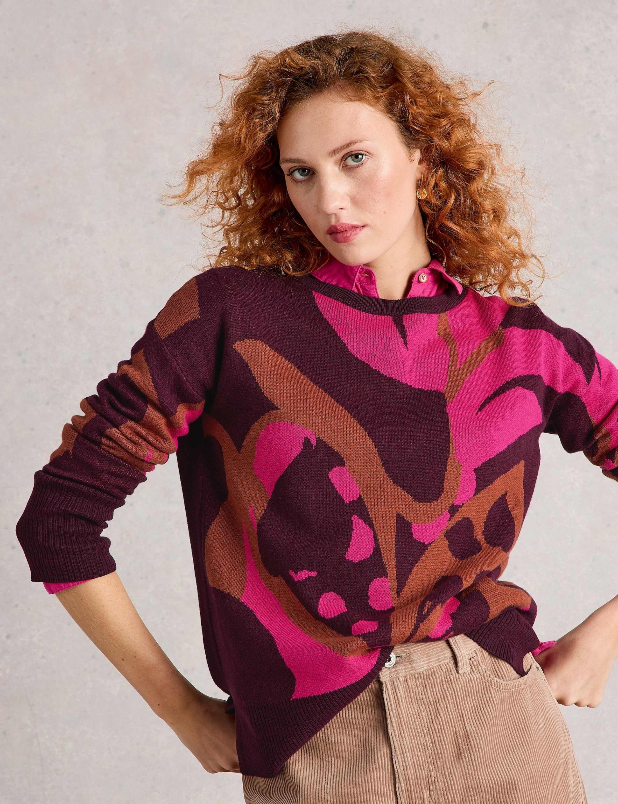 Cotton Blend Colour Block Crew Neck Jumper 3 of 6