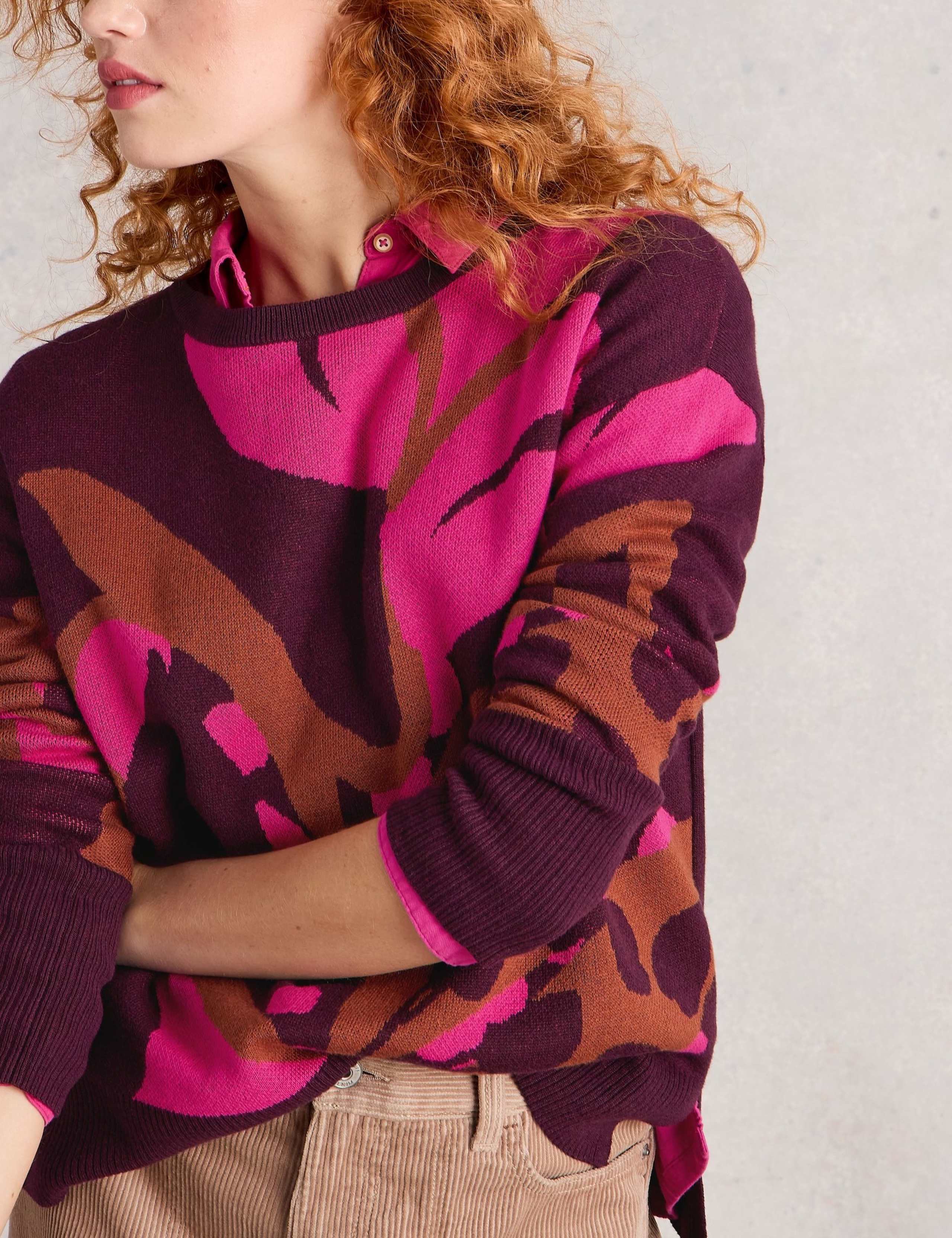 Cotton Blend Colour Block Crew Neck Jumper 4 of 6