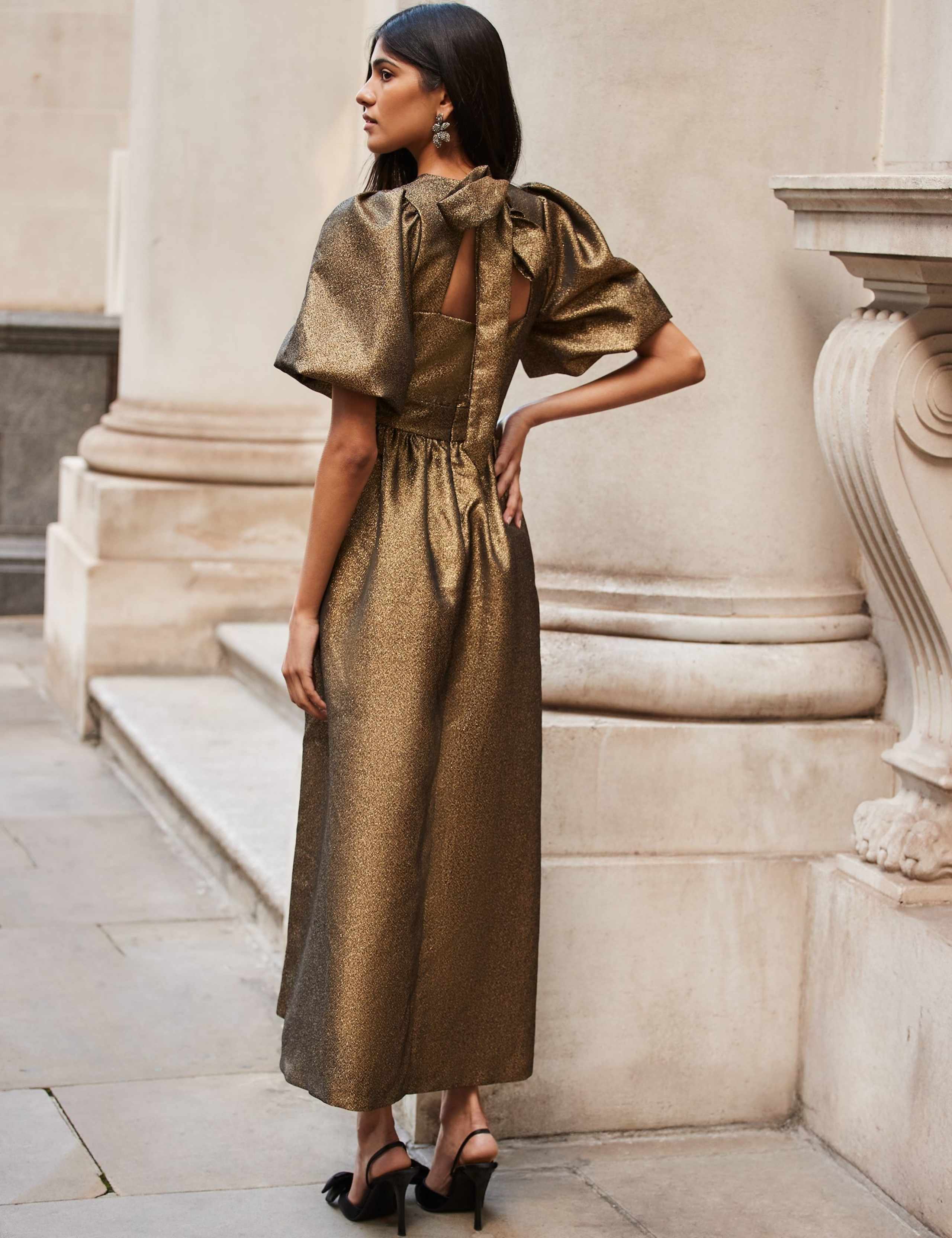 Sparkly Puff Sleeve Maxi Waisted Dress 3 of 5