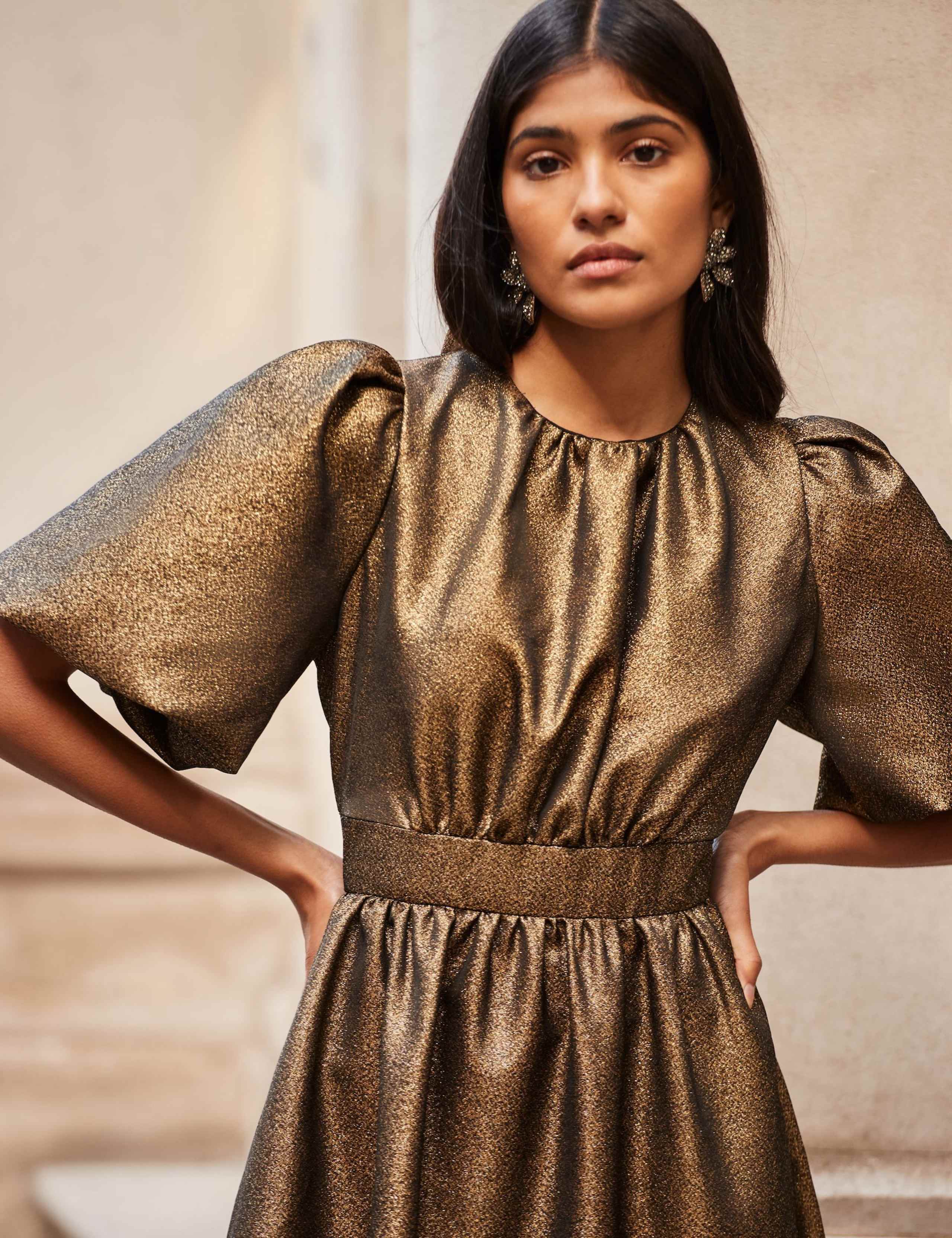 Sparkly Puff Sleeve Maxi Waisted Dress 4 of 5