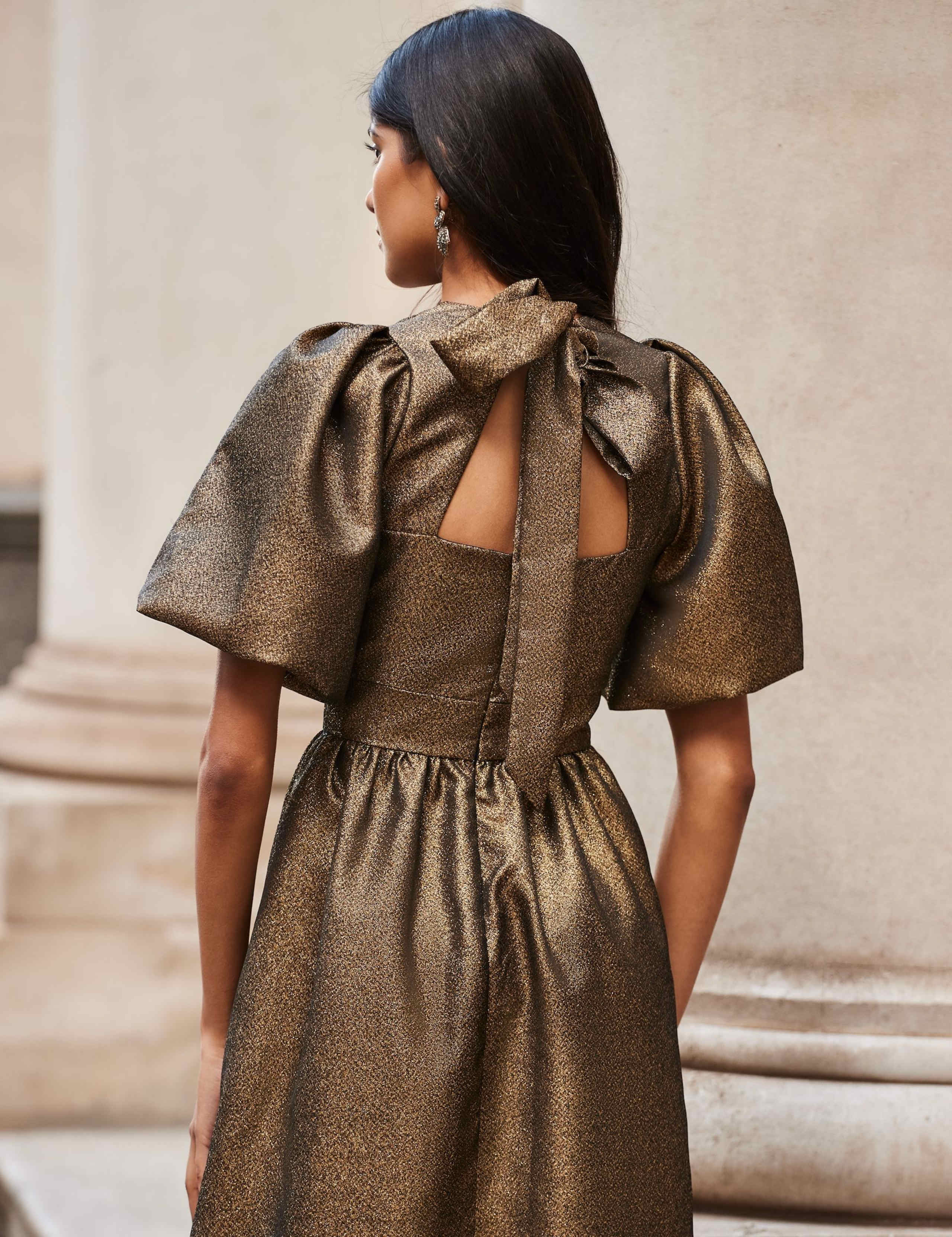 Sparkly Puff Sleeve Maxi Waisted Dress 5 of 5