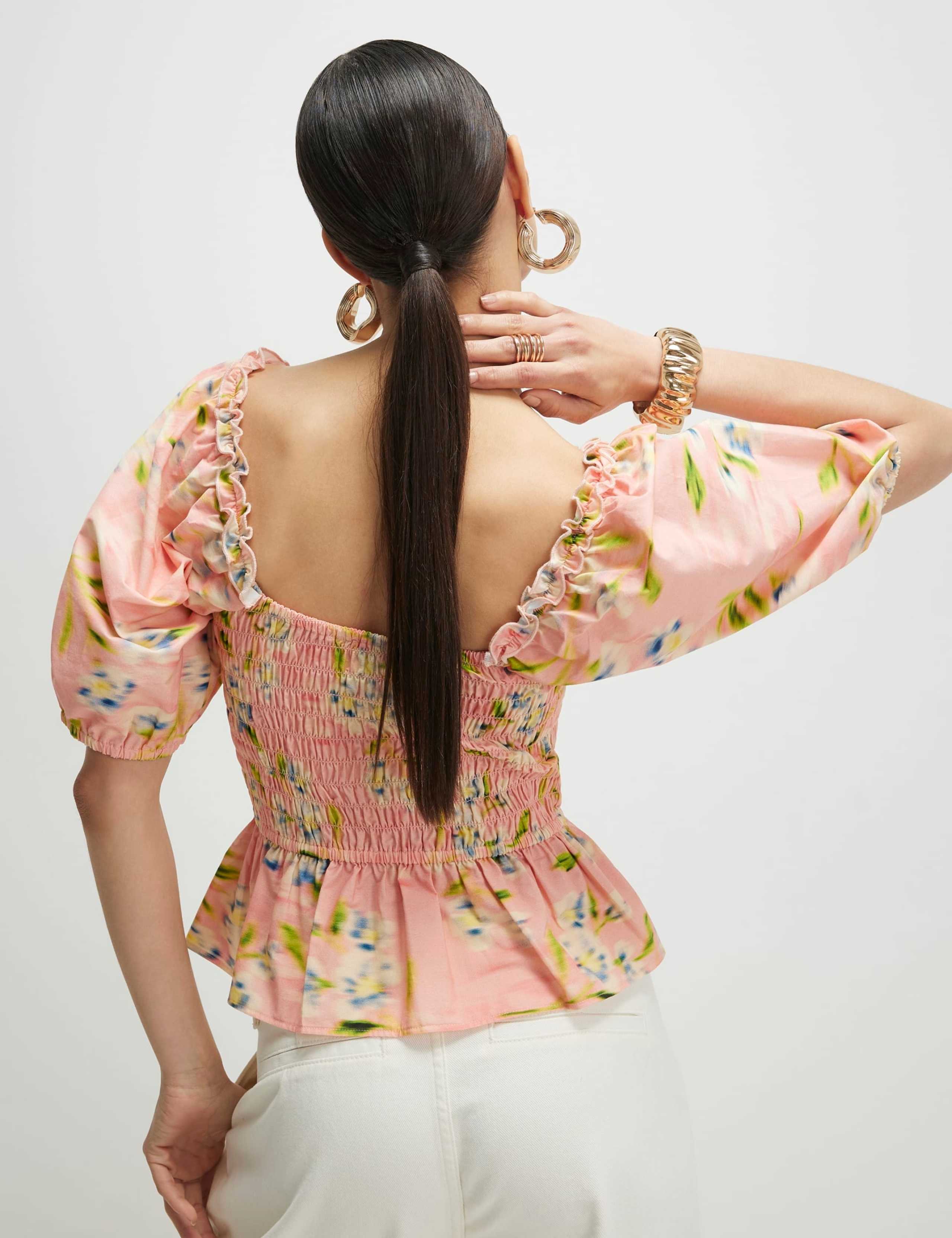 Pure Cotton Floral Shirred Puff Sleeve Top 3 of 4
