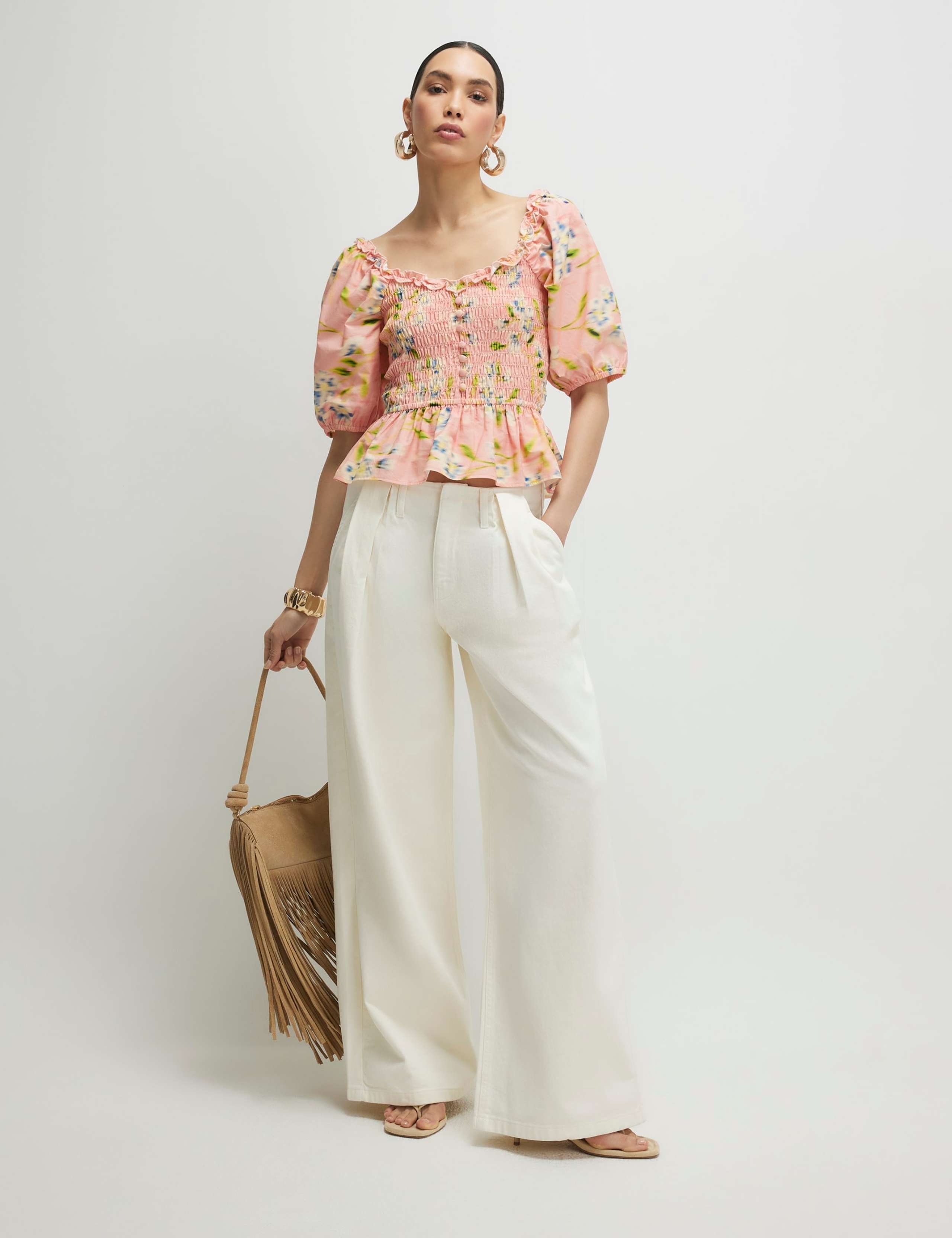 Pure Cotton Floral Shirred Puff Sleeve Top 4 of 4