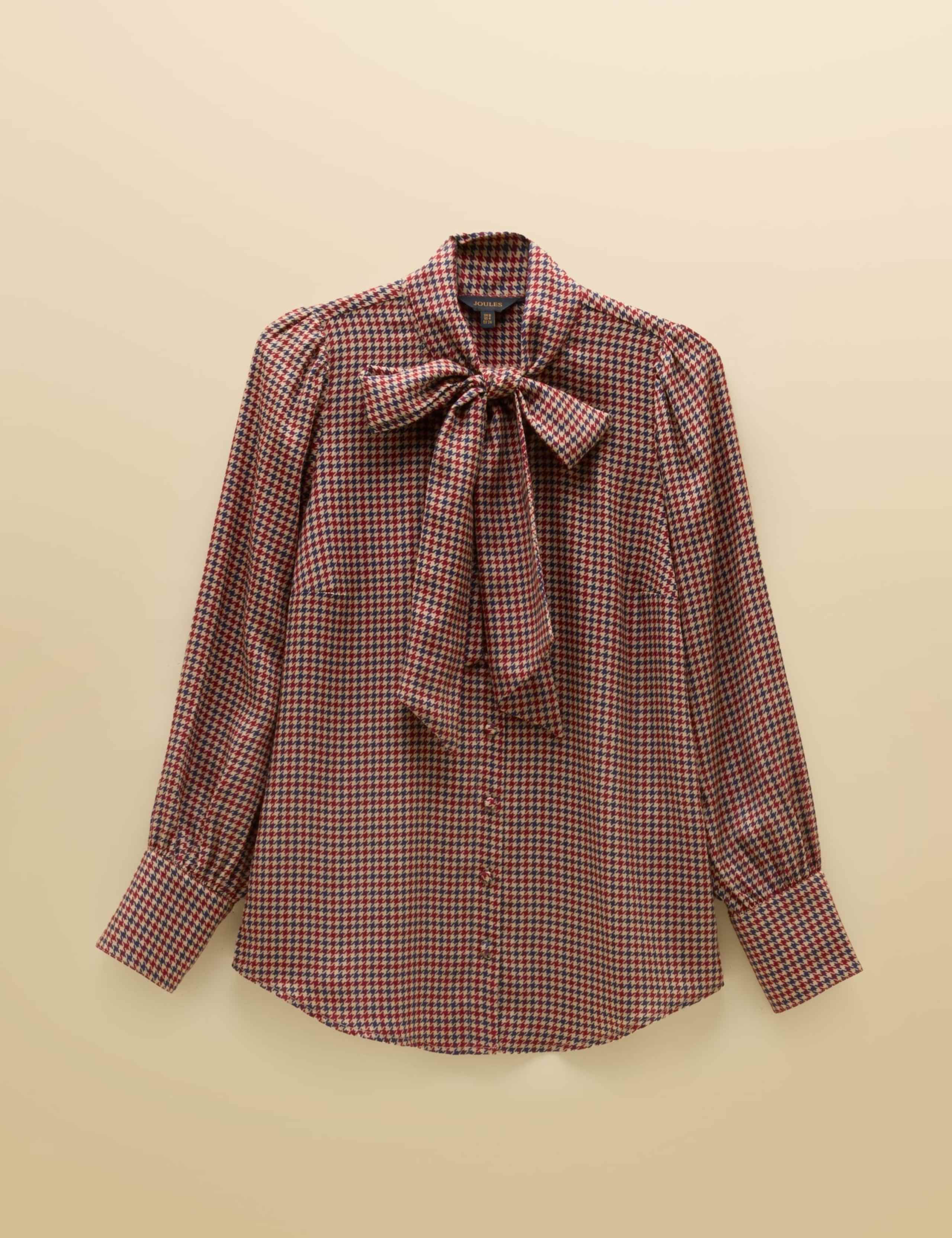 Lyocell Checked Tie Neck Blouse 3 of 8