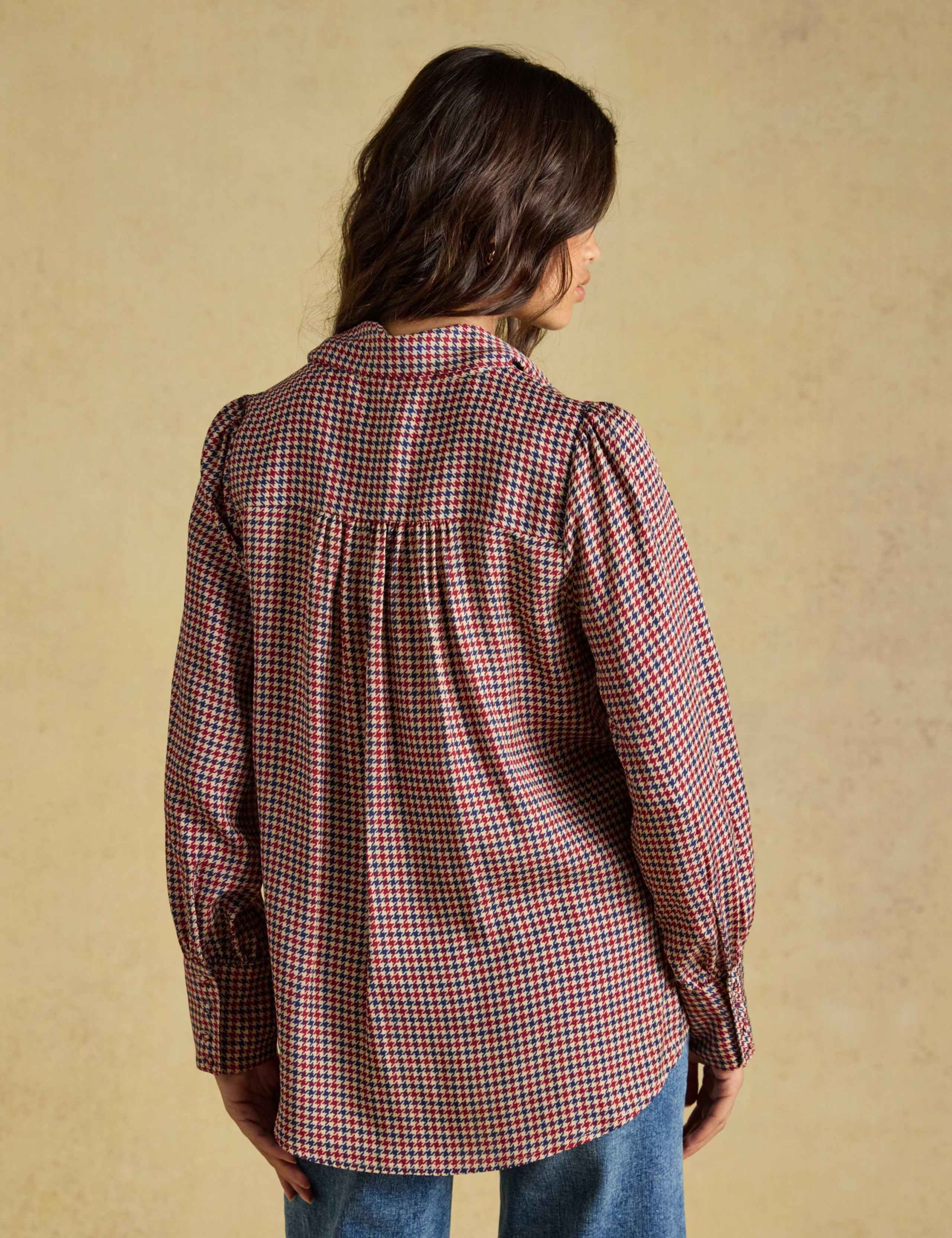 Lyocell Checked Tie Neck Blouse 4 of 8