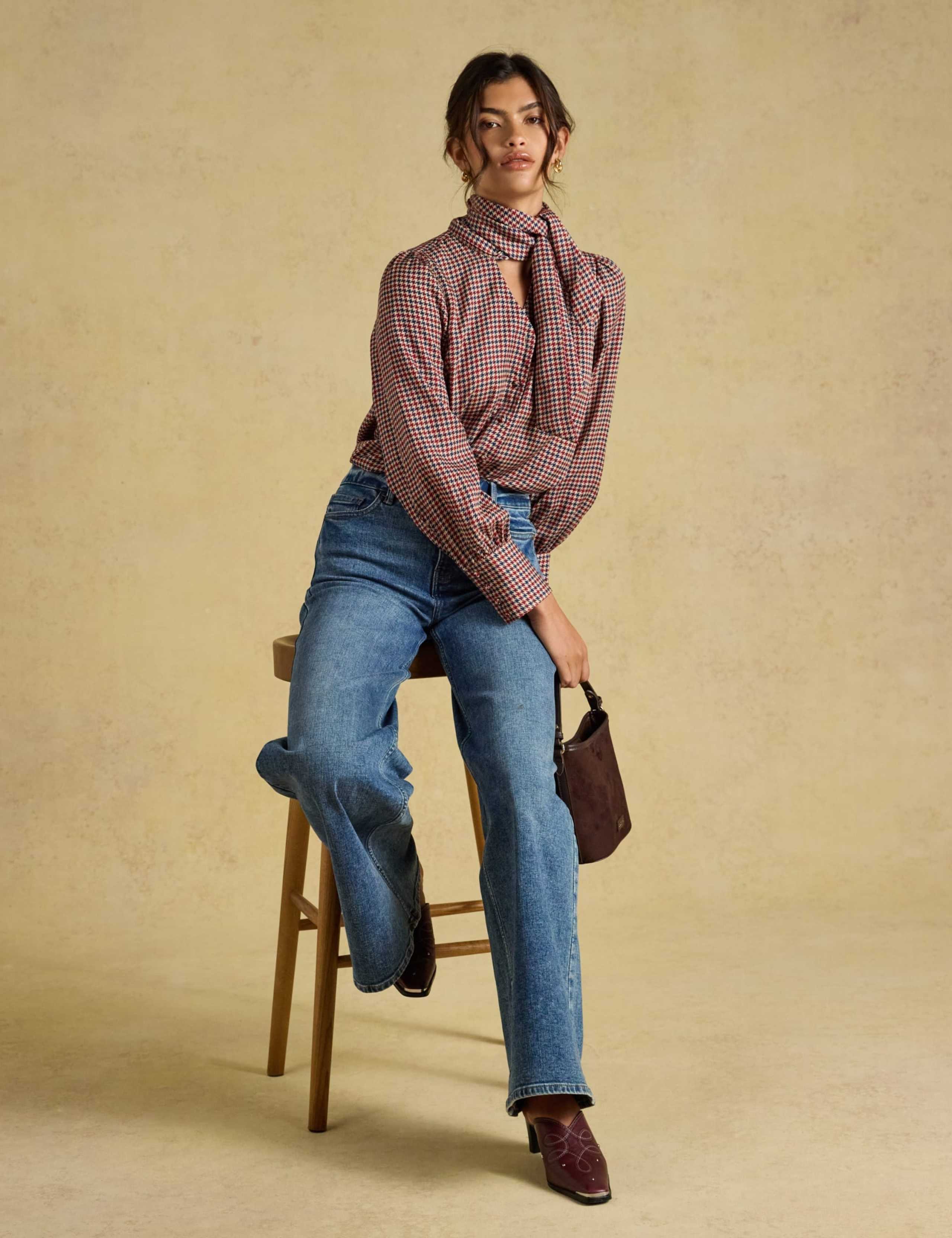 Lyocell Checked Tie Neck Blouse 6 of 8