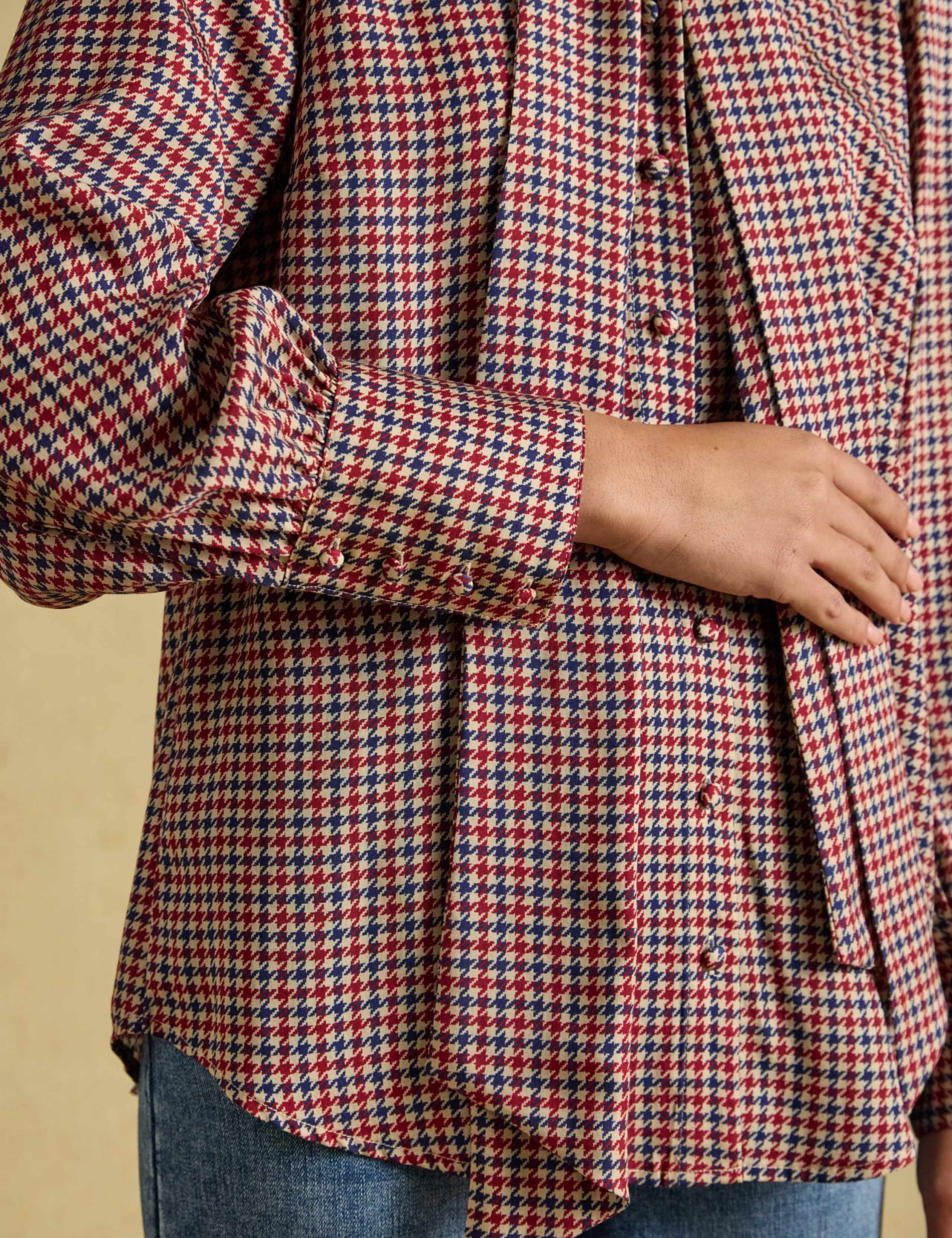 Lyocell Checked Tie Neck Blouse 7 of 8