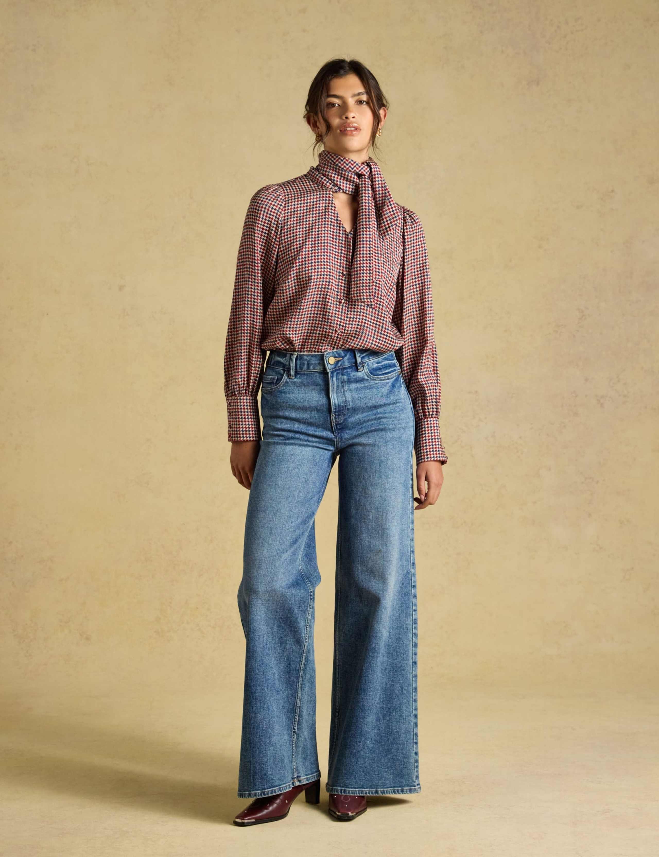 Lyocell Checked Tie Neck Blouse 8 of 8