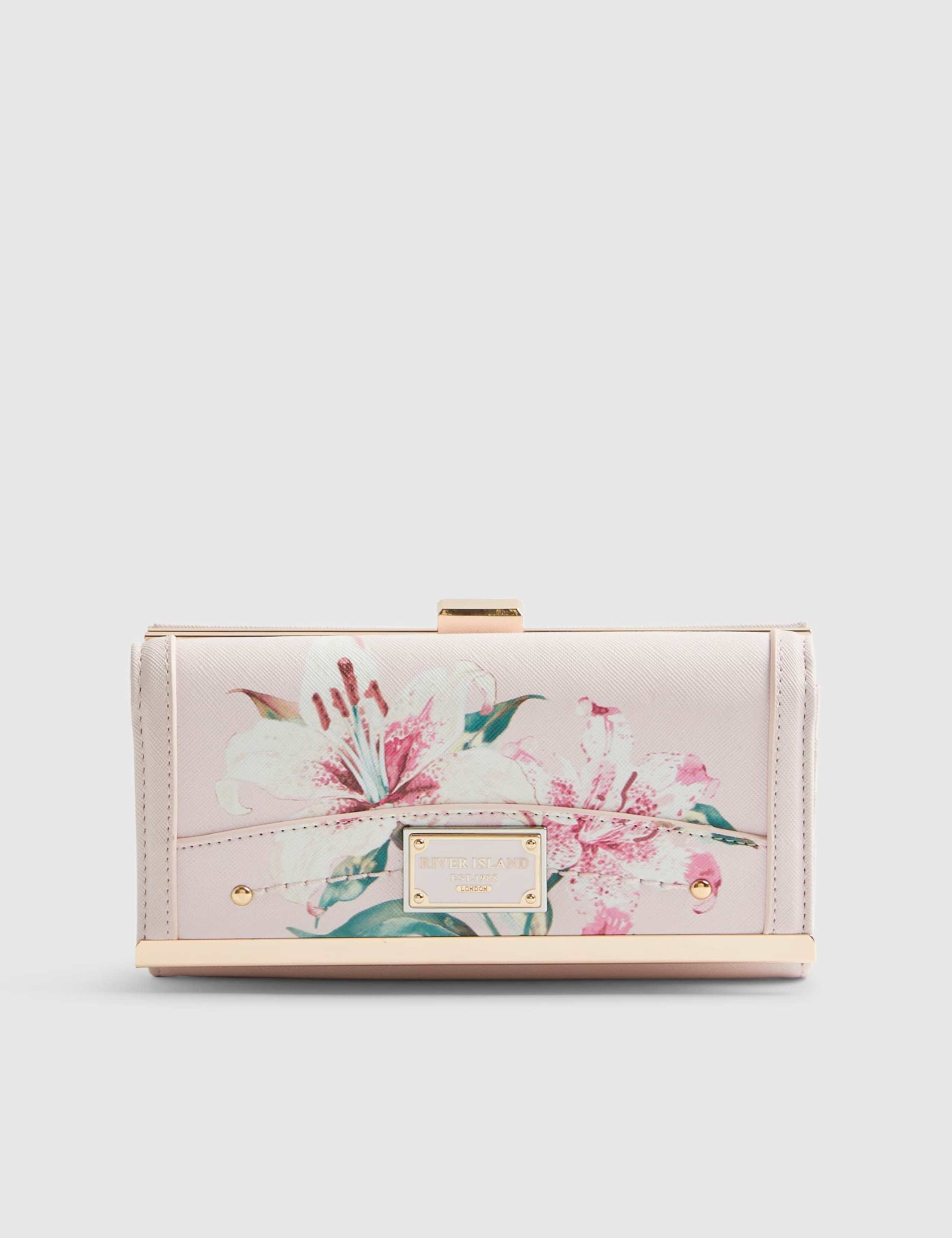 Faux Leather Floral Print Clip Top Purse 1 of 4