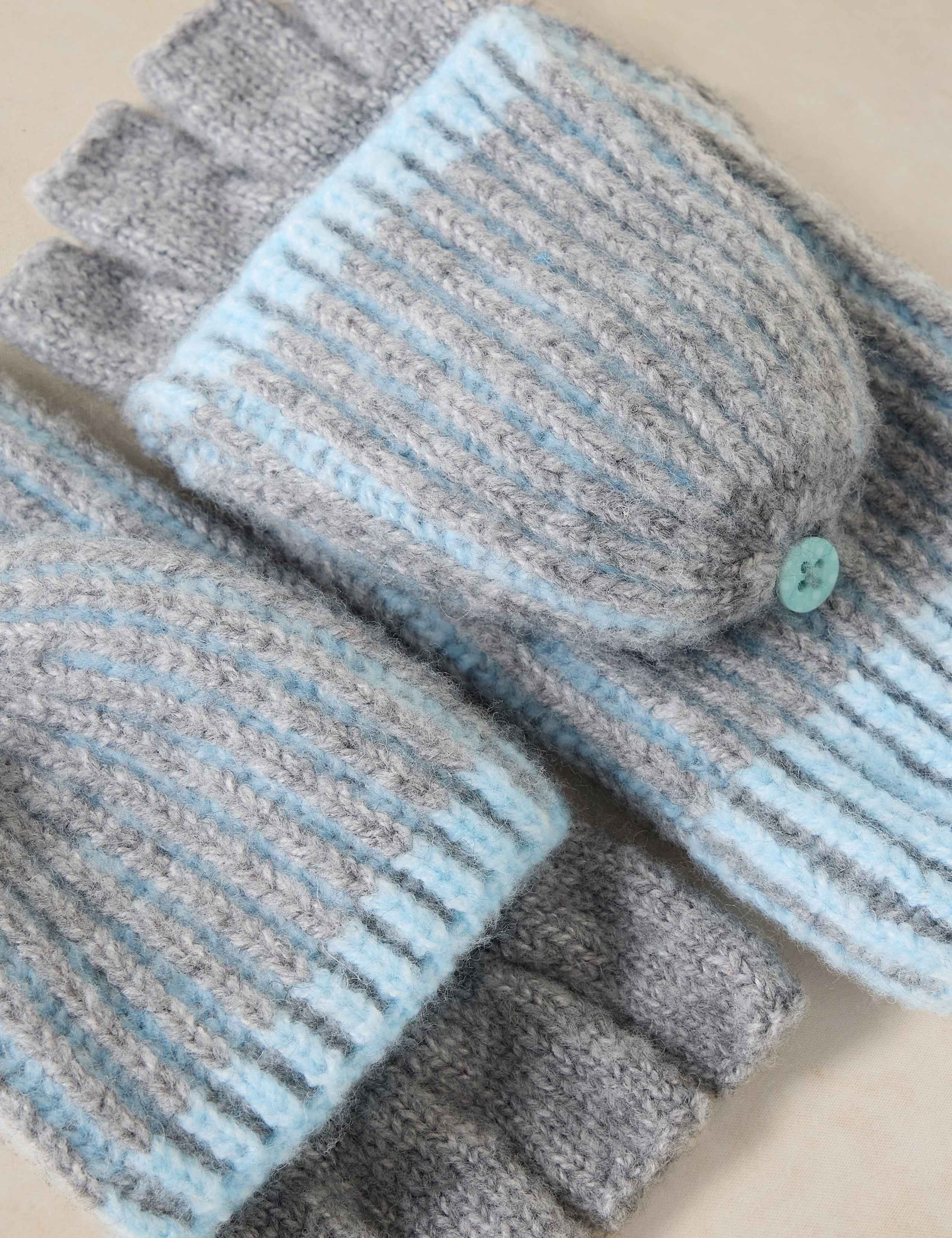 Two Tone Ribbed Flip Mittens 3 of 3