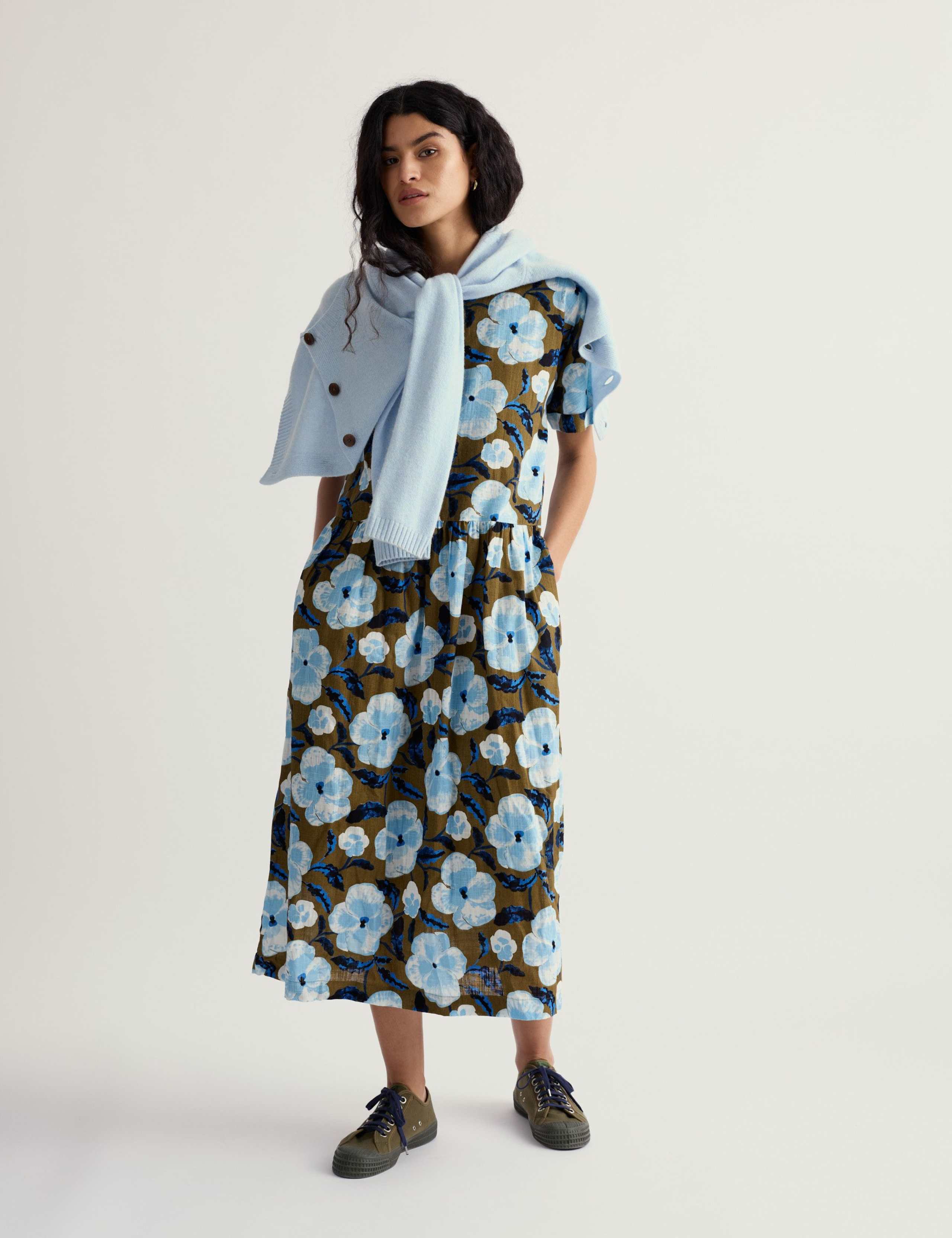 Pure Cotton Floral Midi Waisted Dress 3 of 6