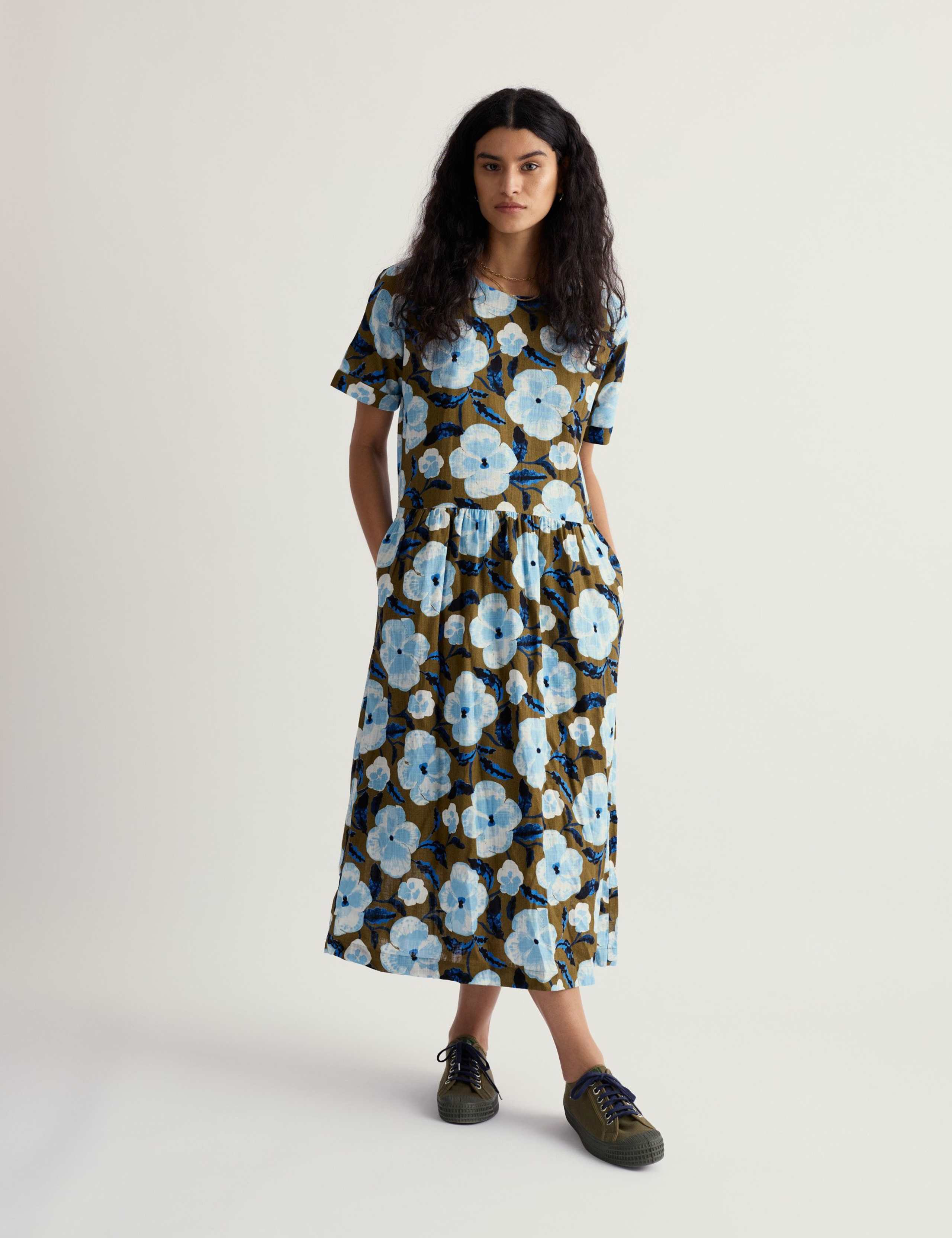 Pure Cotton Floral Midi Waisted Dress 4 of 6