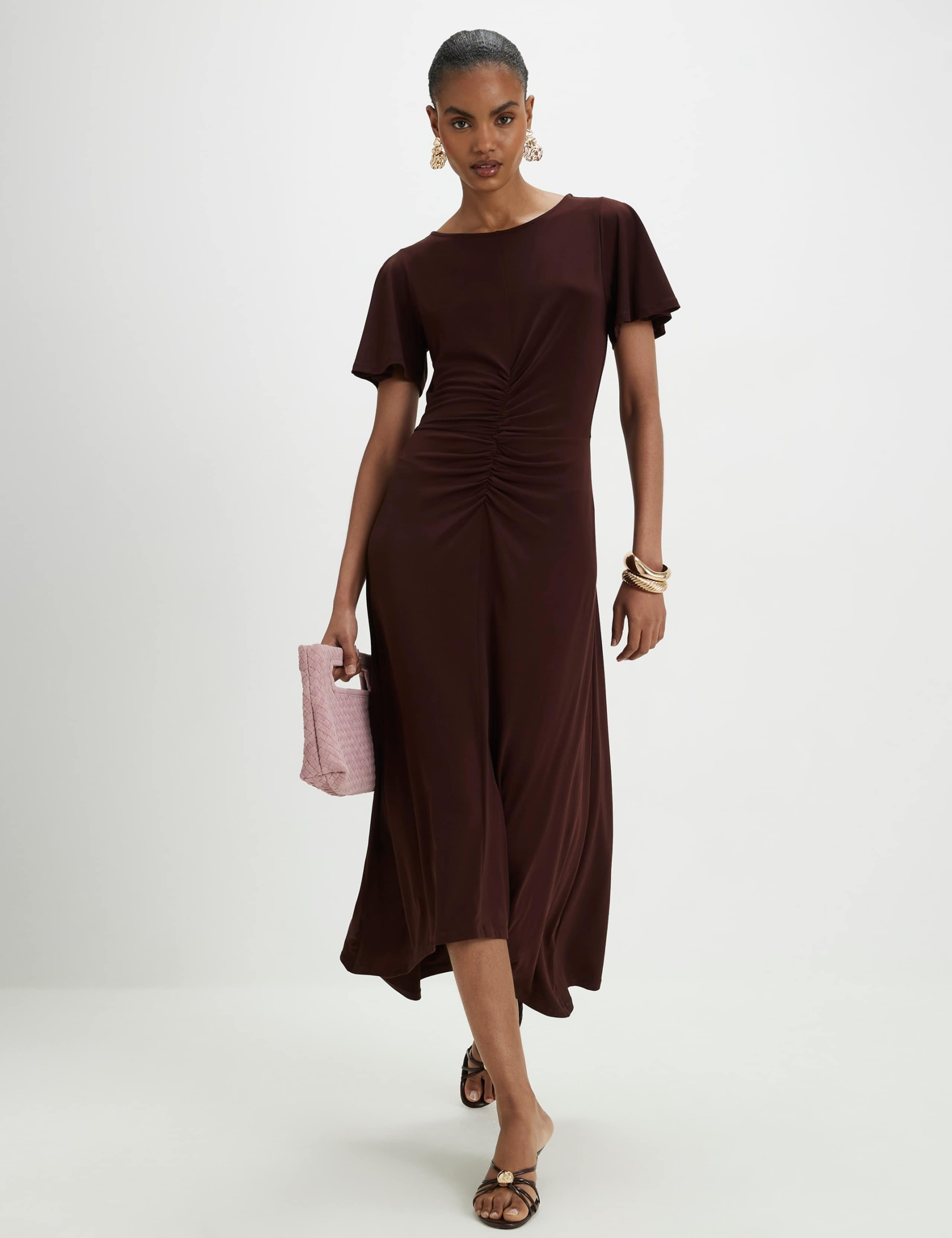 Short Sleeve Cinched Waist Midi Dress 1 of 4