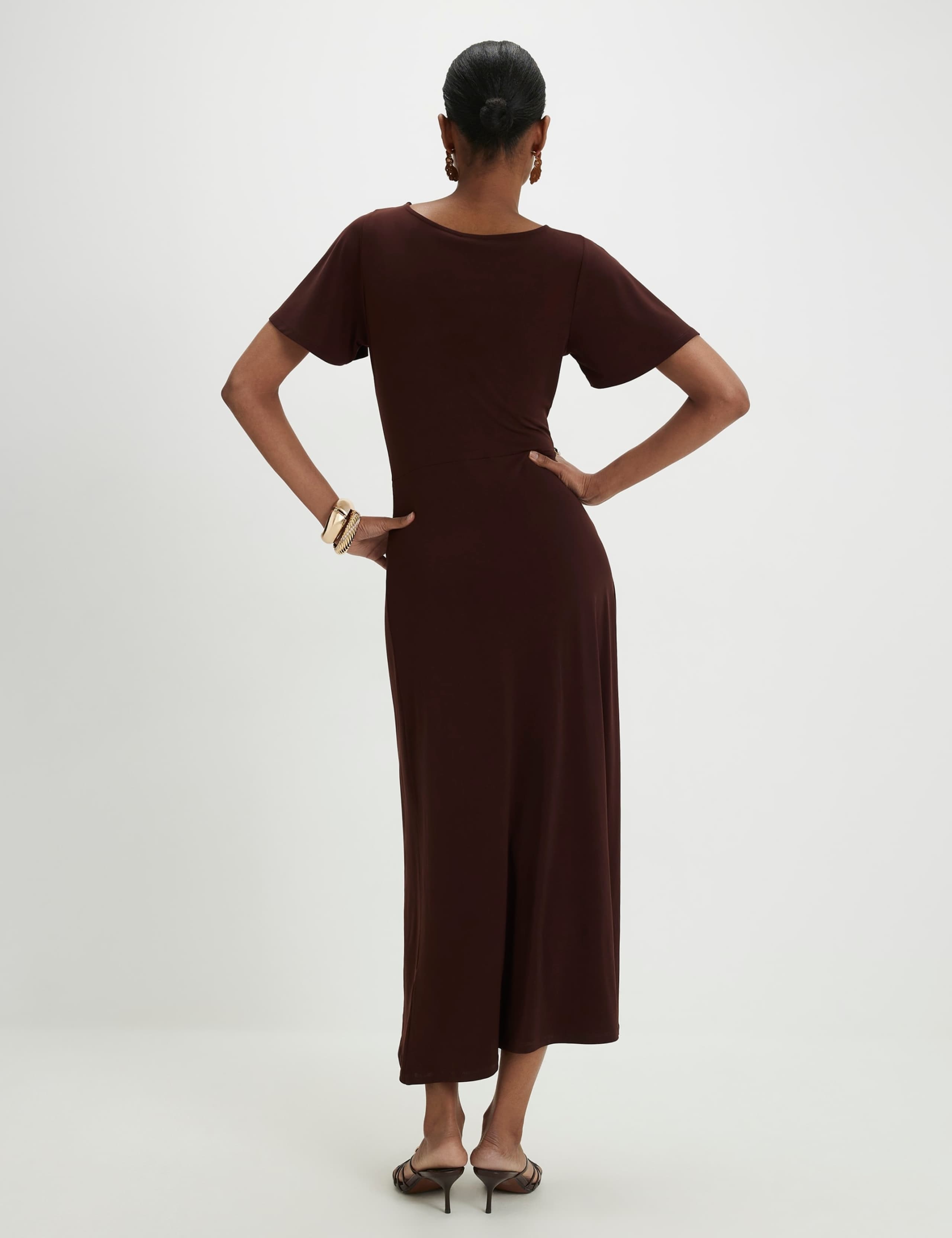 Short Sleeve Cinched Waist Midi Dress 3 of 4