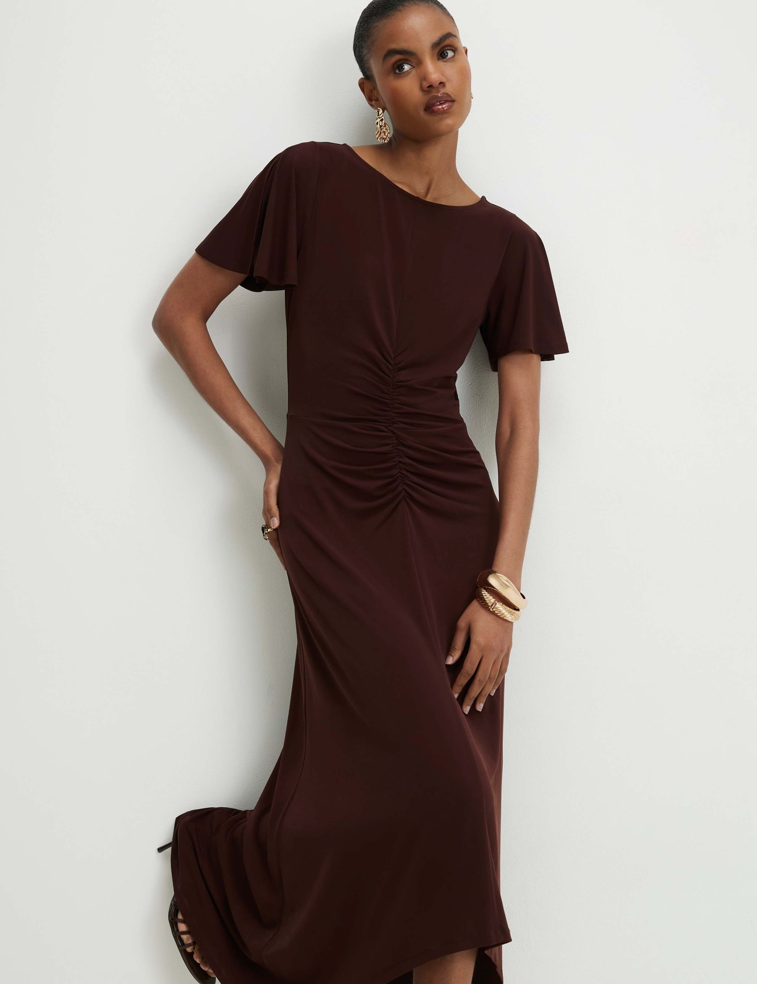 Short Sleeve Cinched Waist Midi Dress 4 of 4