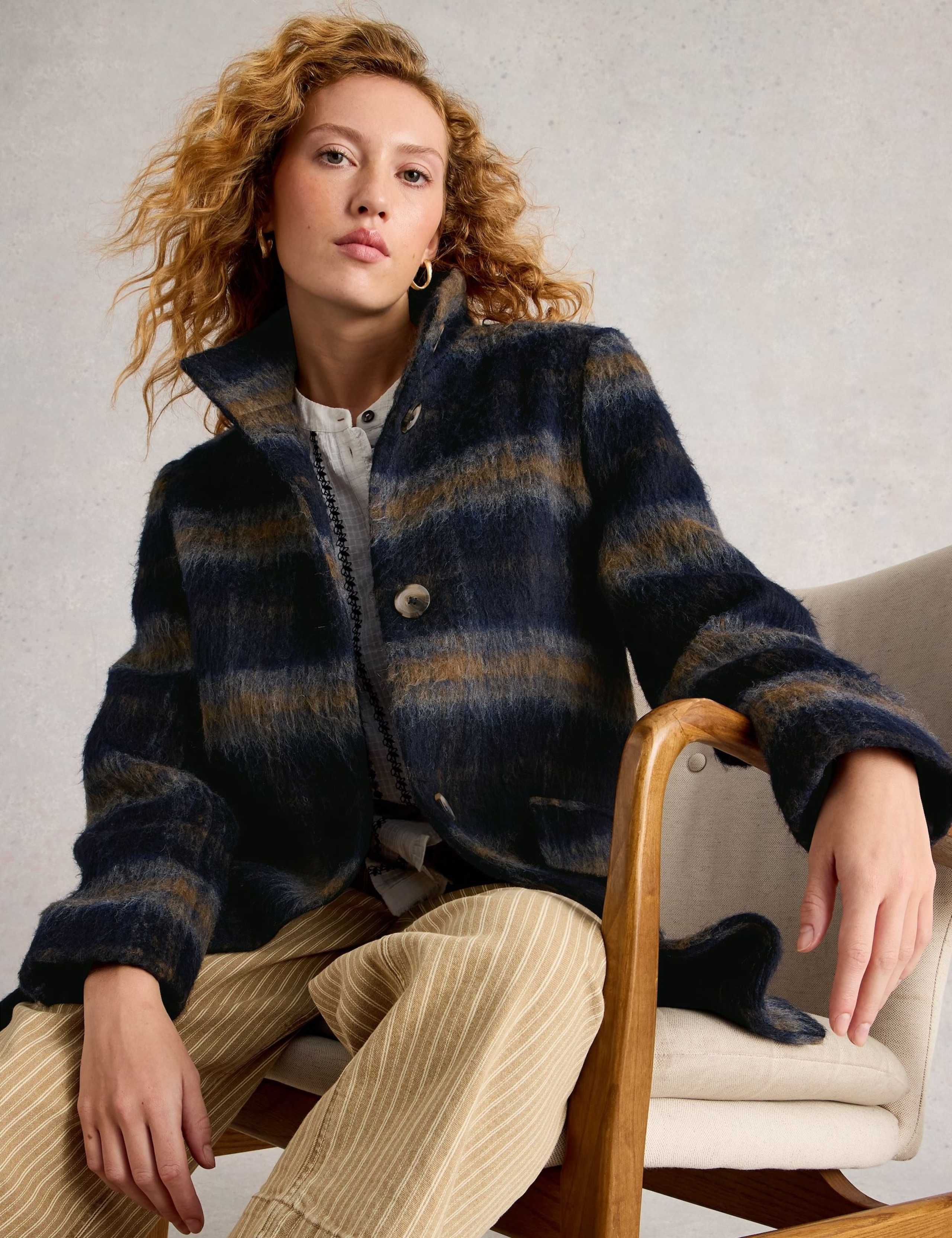 Wool Blend Checked Funnel Neck Coat 6 of 6