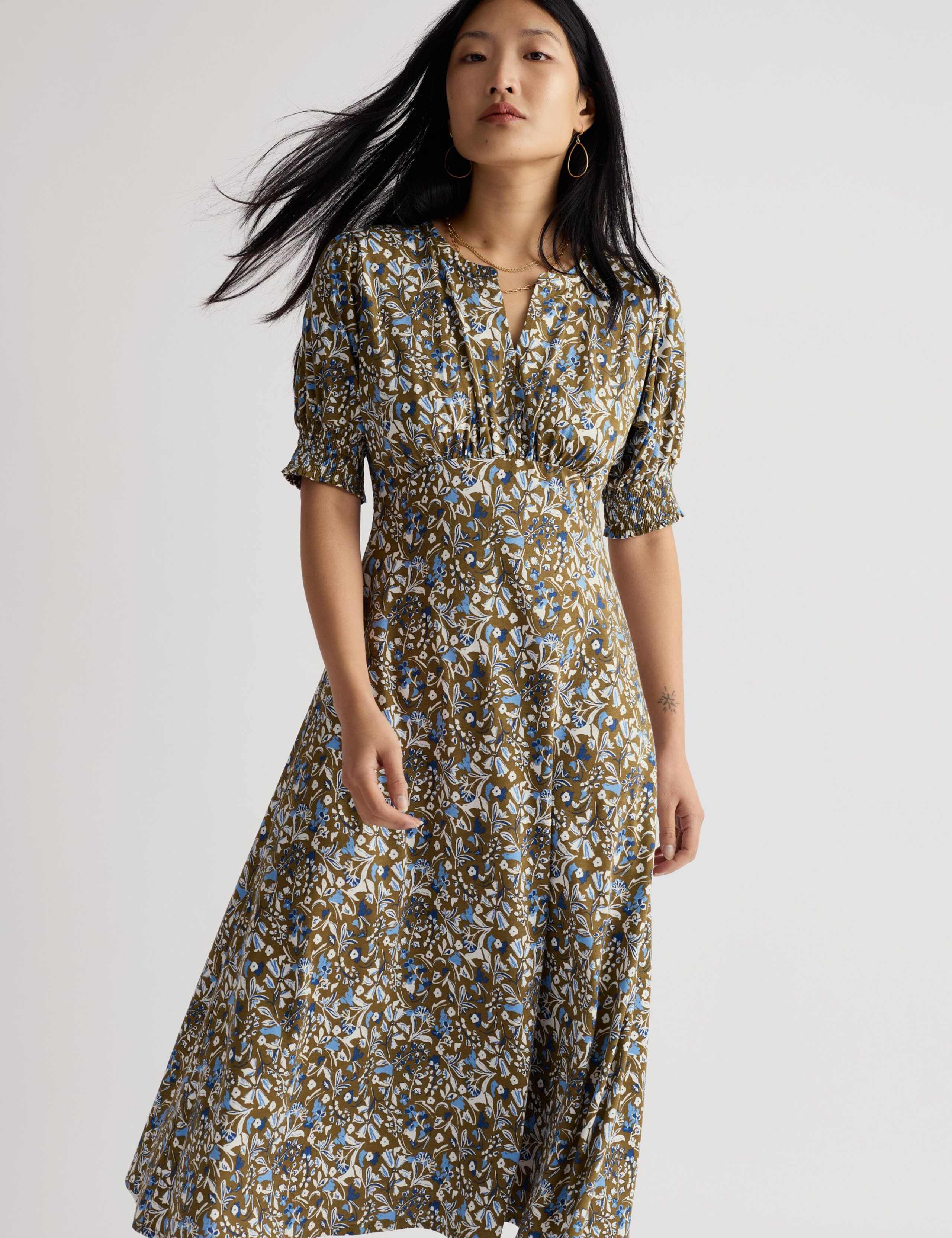 Cotton Rich Floral Midi Skater Dress 3 of 5