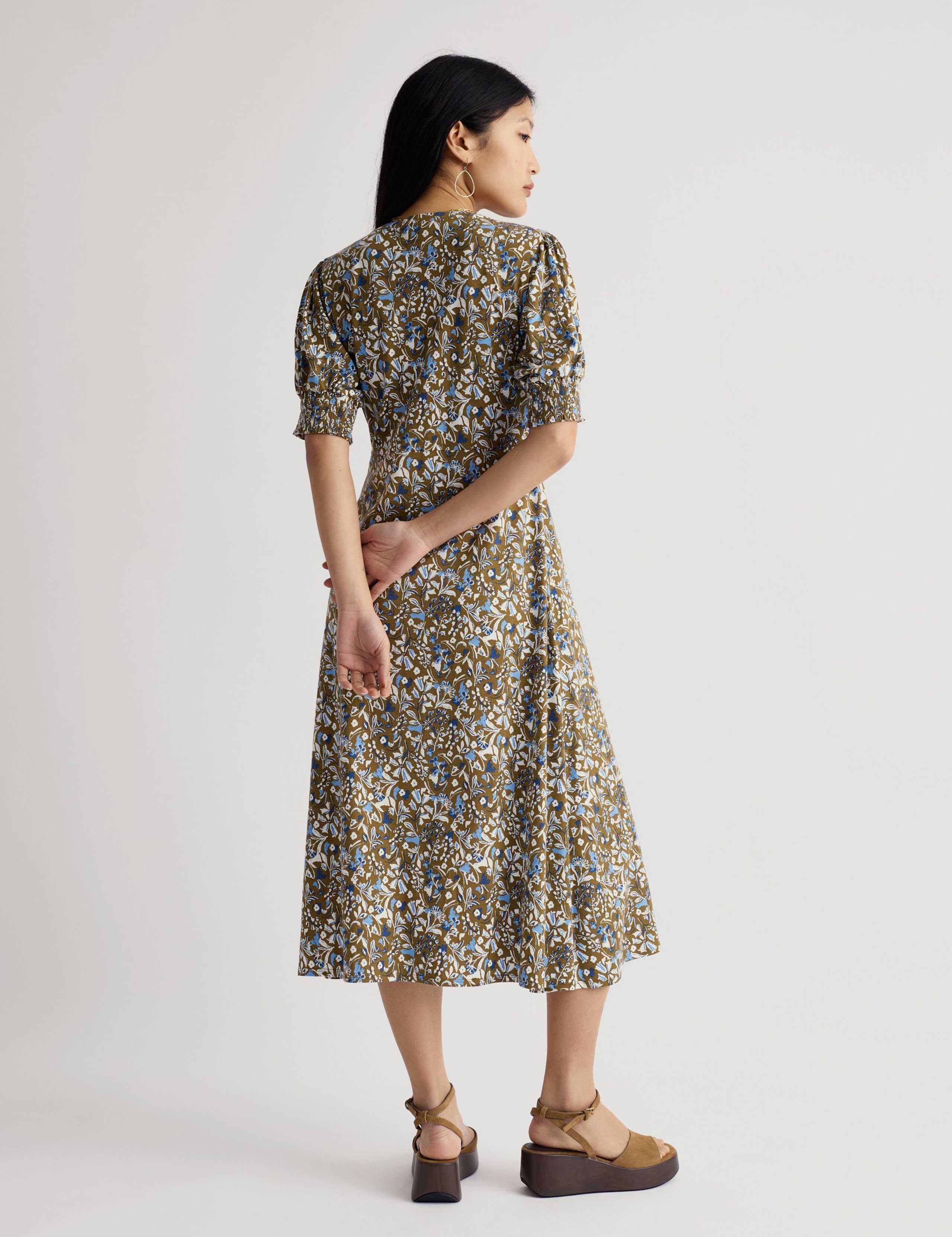 Cotton Rich Floral Midi Skater Dress 4 of 5