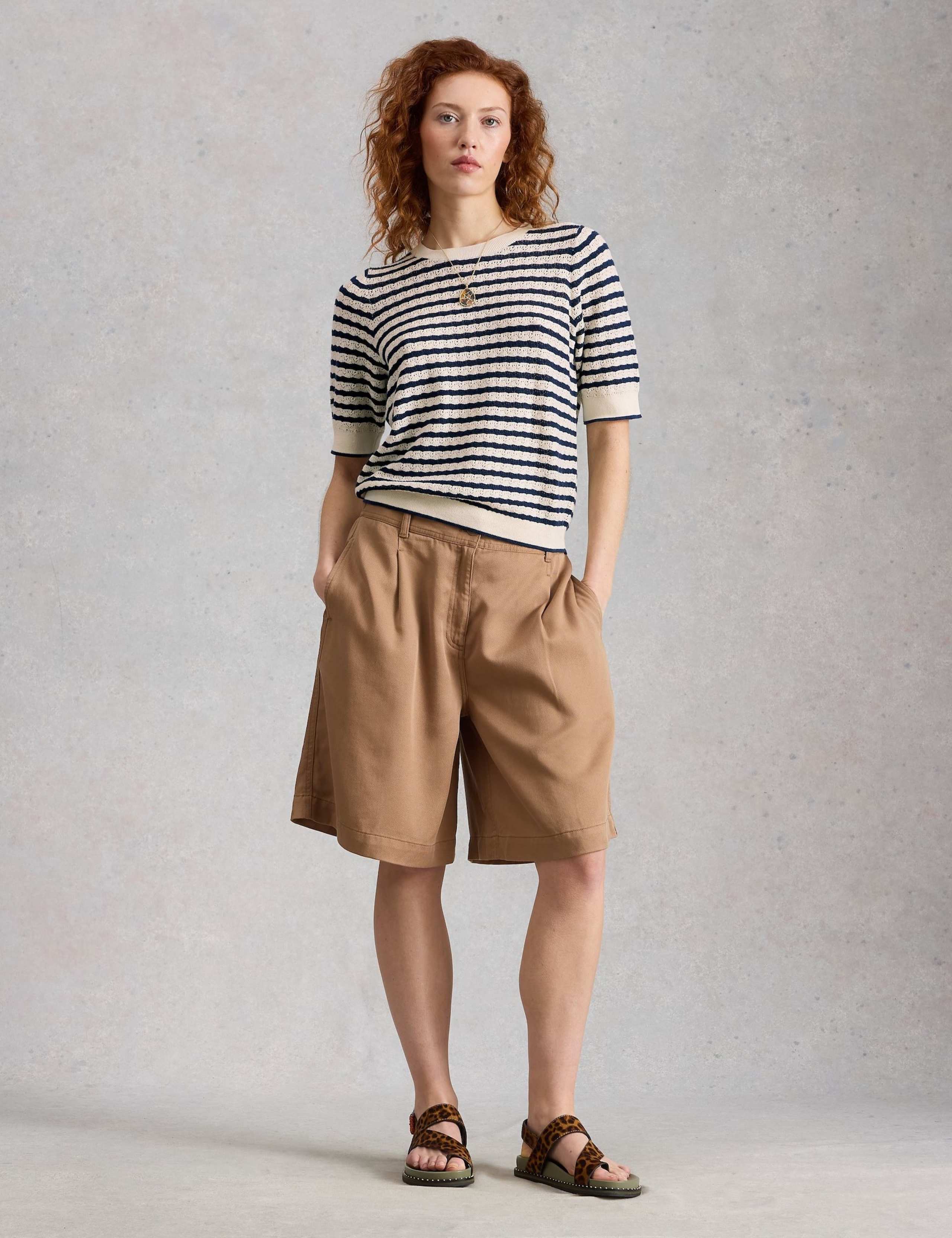 Pure Cotton Pointelle Knitted T-Shirt 1 of 6