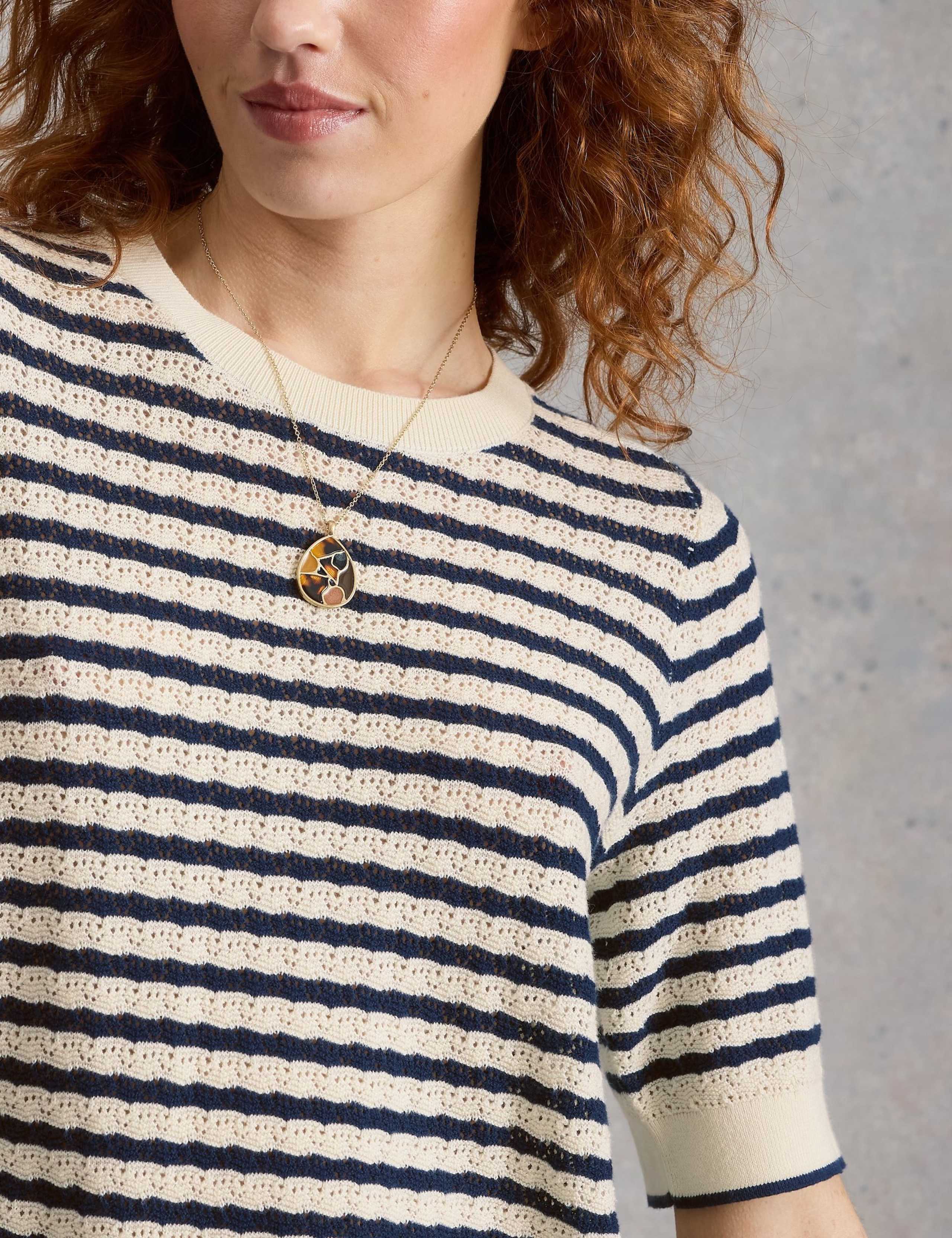 Pure Cotton Pointelle Knitted T-Shirt 3 of 6