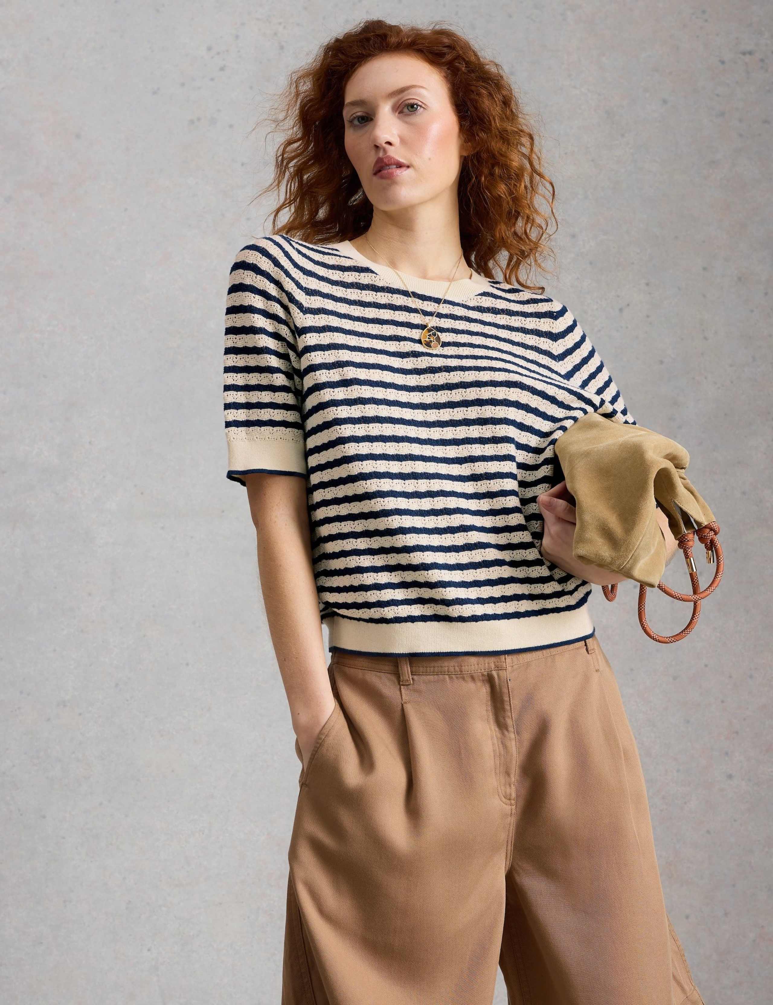 Pure Cotton Pointelle Knitted T-Shirt 6 of 6