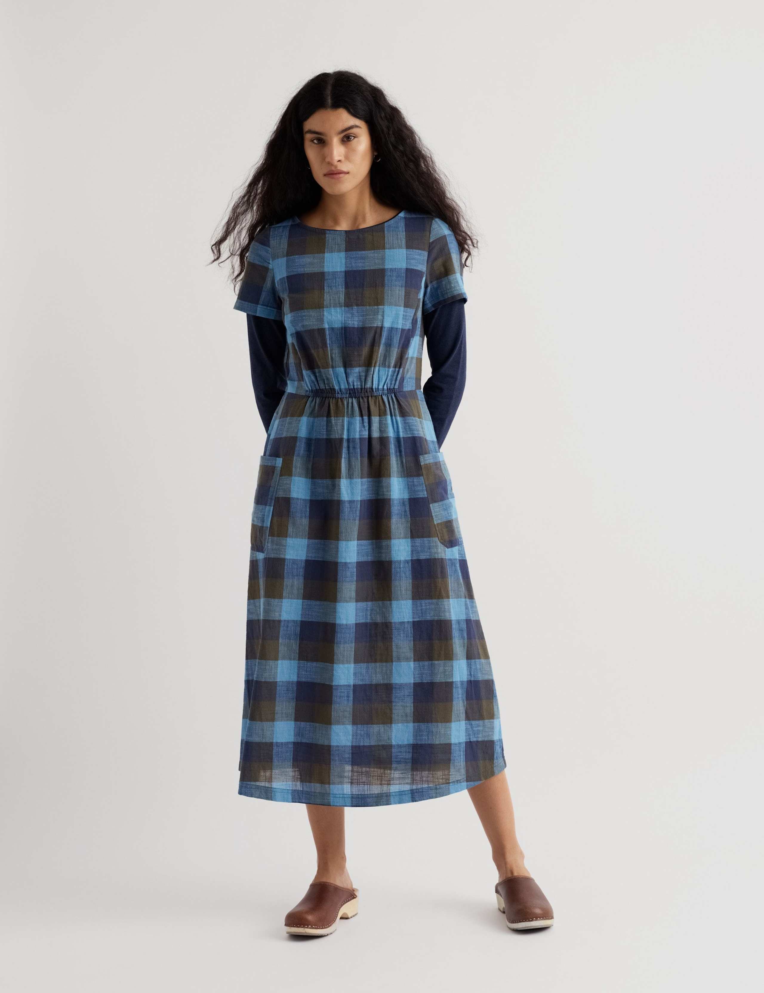 Pure Cotton Checked Midi Waisted Dress 1 of 5