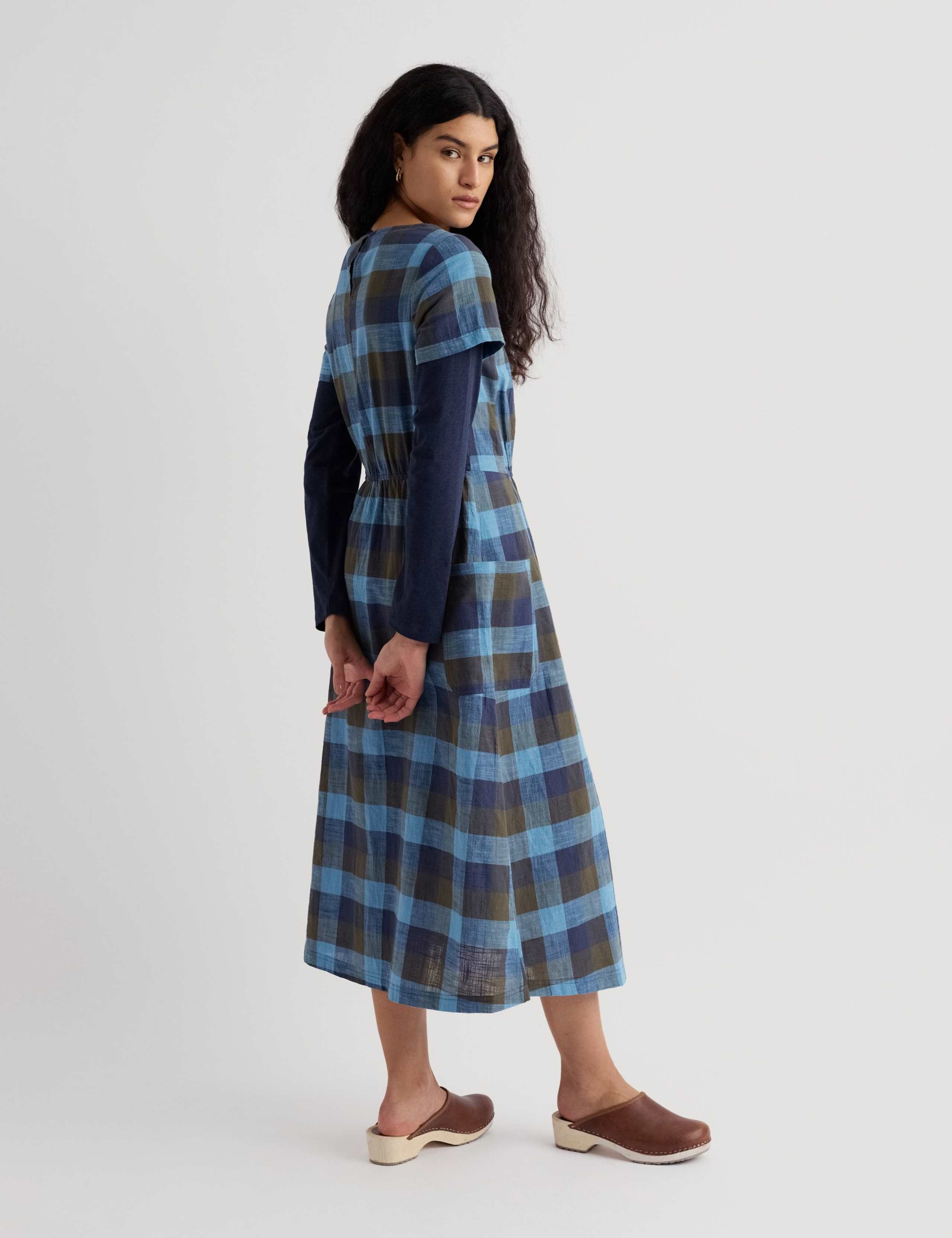 Pure Cotton Checked Midi Waisted Dress 4 of 5