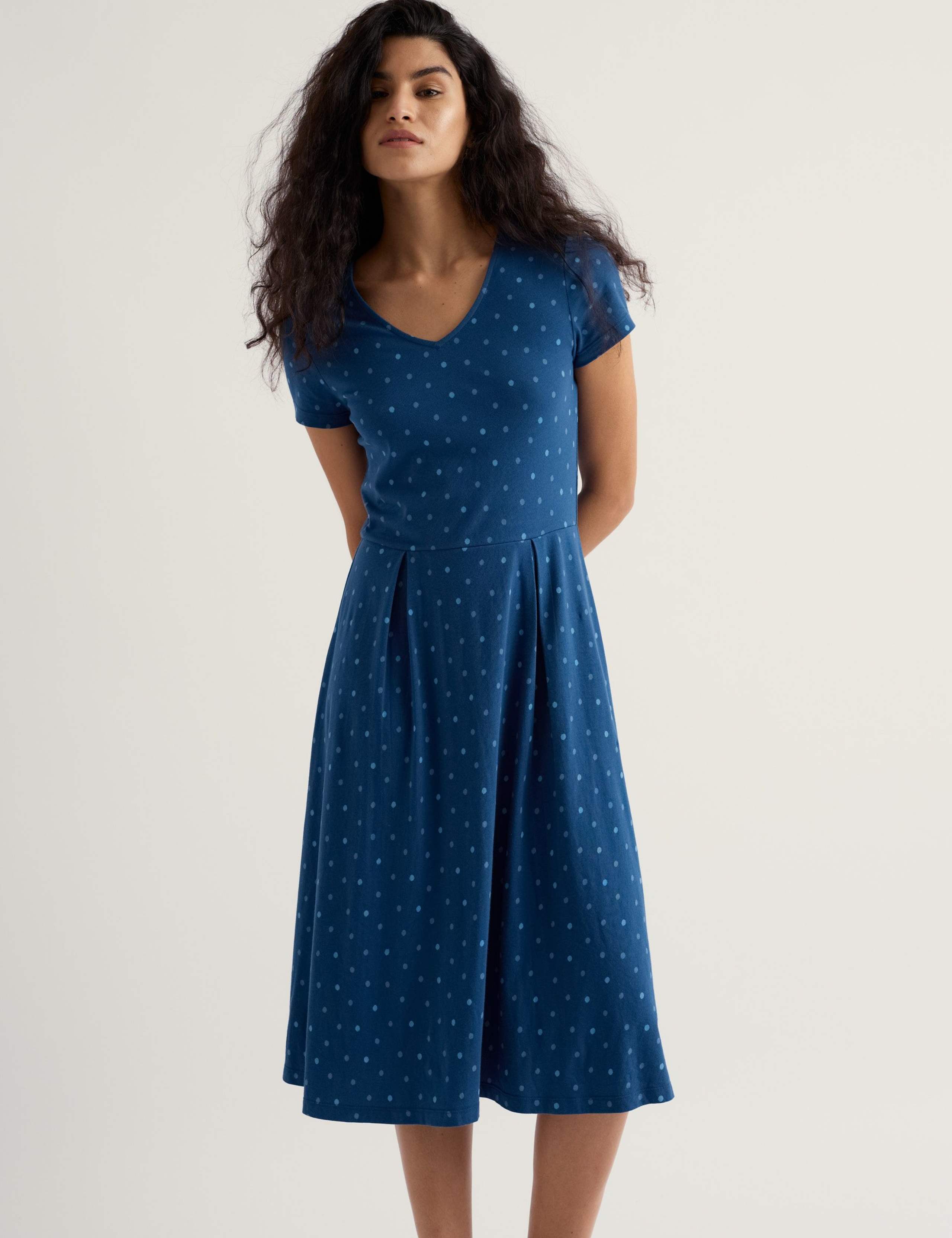 Cotton Rich Polka Dot Knee Length Skater Dress 3 of 5