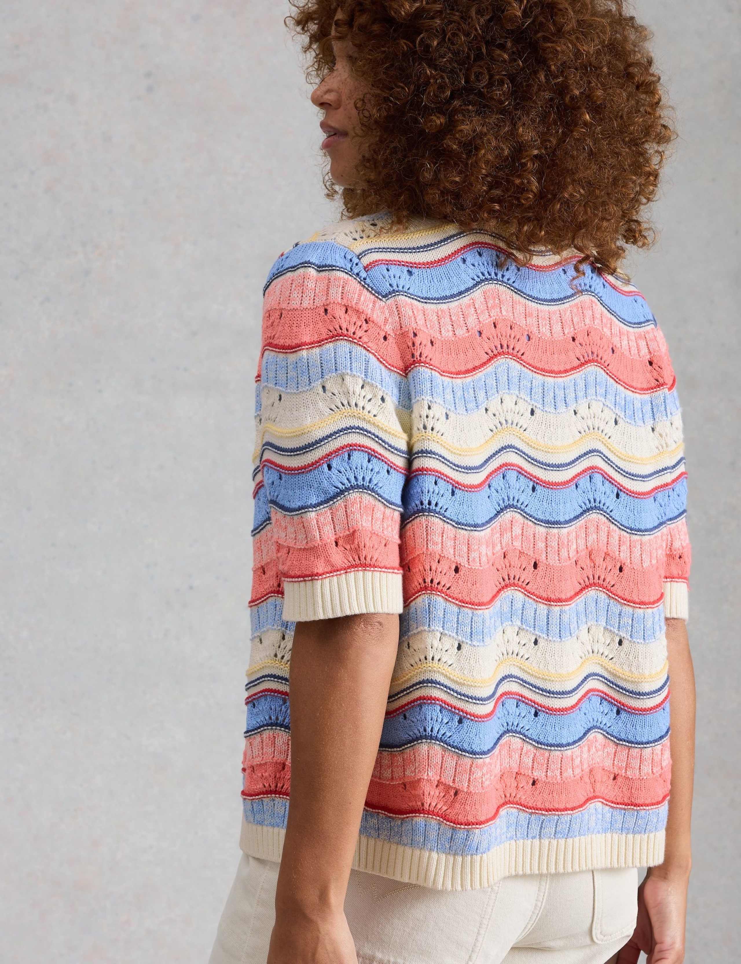 Pure Cotton Striped Pointelle Cardigan 4 of 6