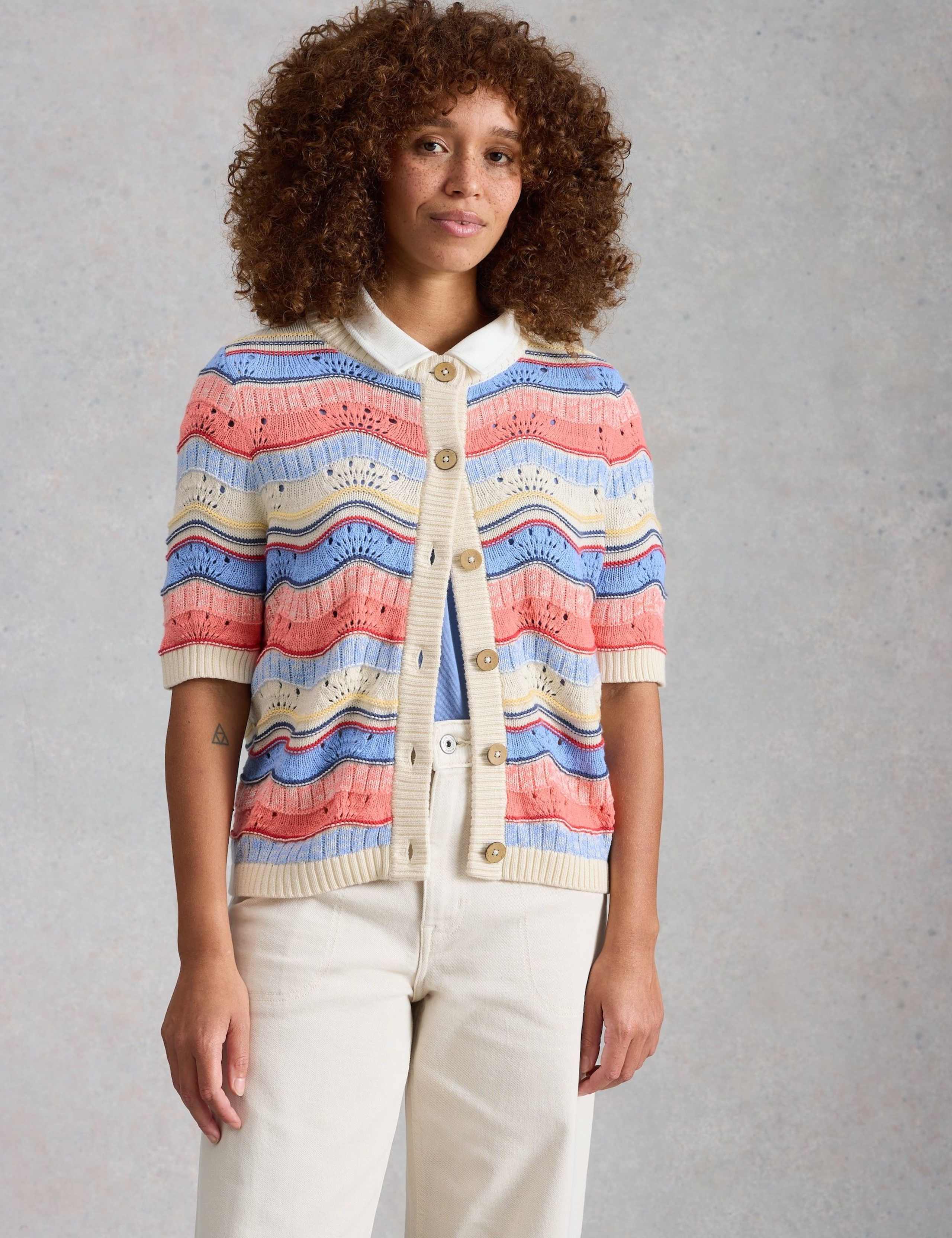 Pure Cotton Striped Pointelle Cardigan 6 of 6