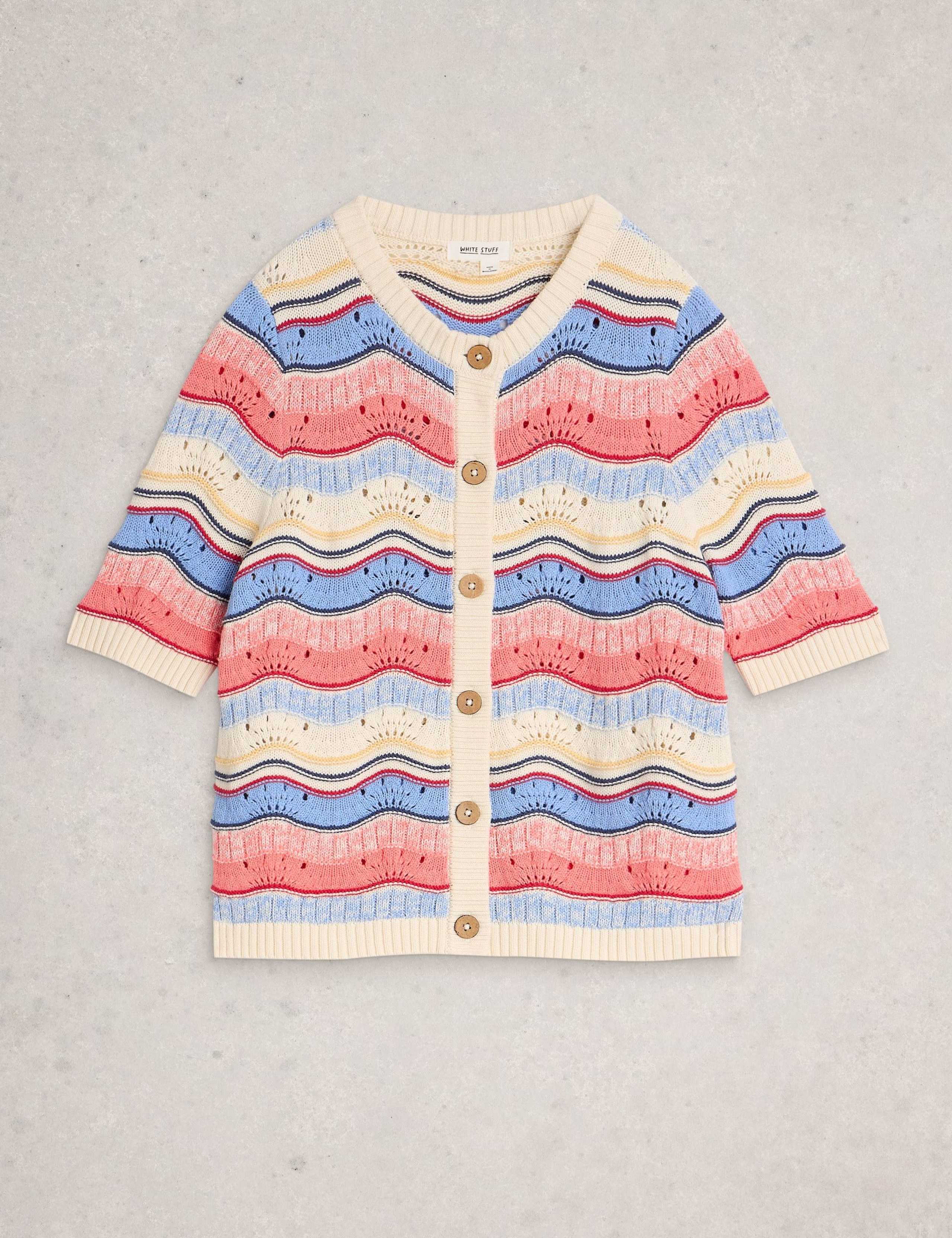 Pure Cotton Striped Pointelle Cardigan 2 of 6